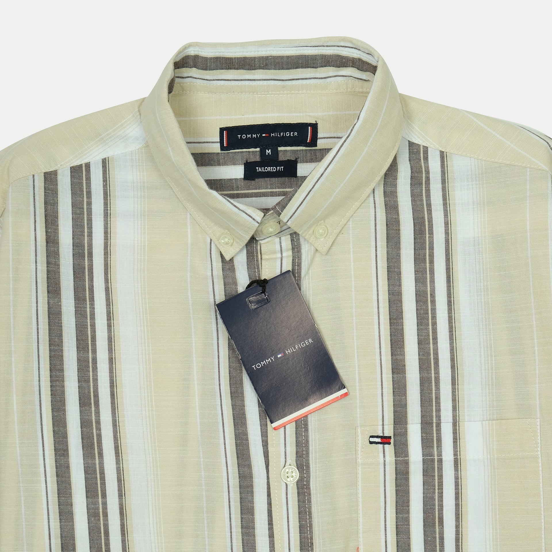 TOMMY HILFIGER Sandstone Silk-Smooth Tailored Fit Long Sleeve Striped Shirt