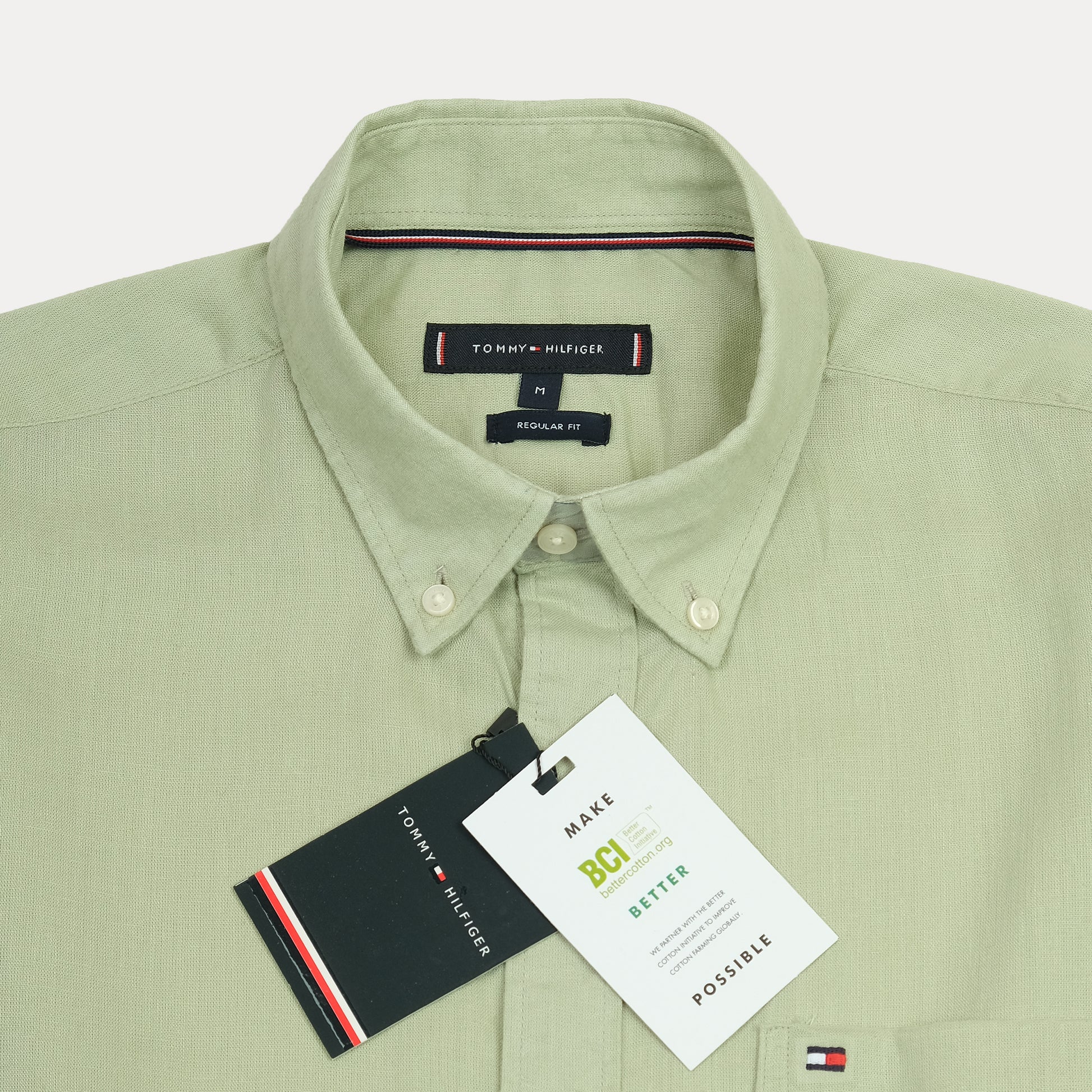 TOMMY HILFIGER Breezy Sage Button-Up Linen Shirt