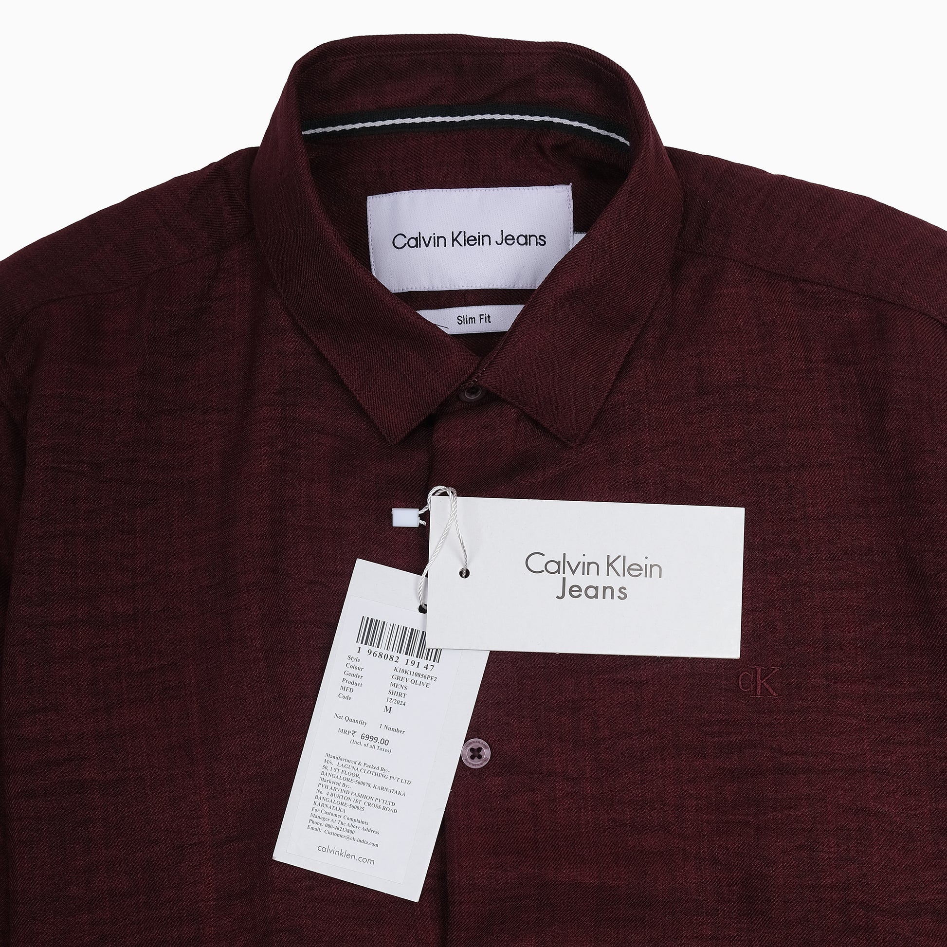 Calvin Klein Jeans Slim Fit Textured Shirt in Burgundy