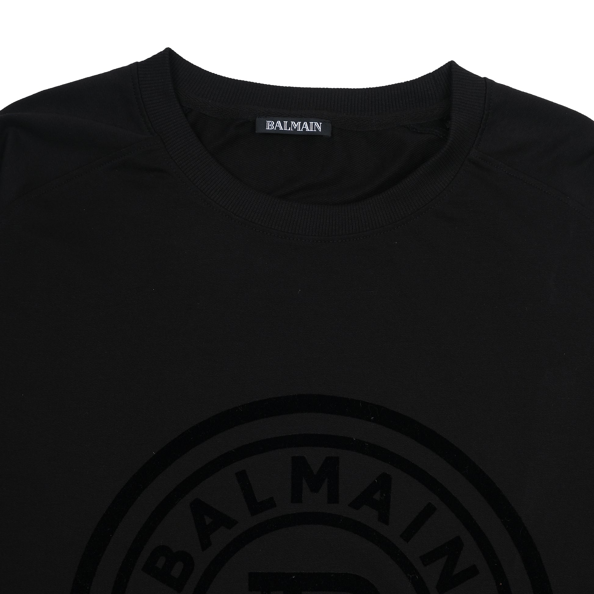 BALMAIN Luxe Black Emblem Crewneck Sweatshirt