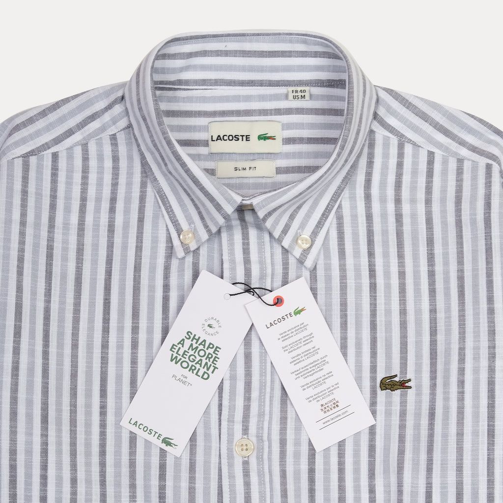 Lacoste Striped Elegance Slim Fit Shirt in Soft Silver Stripes