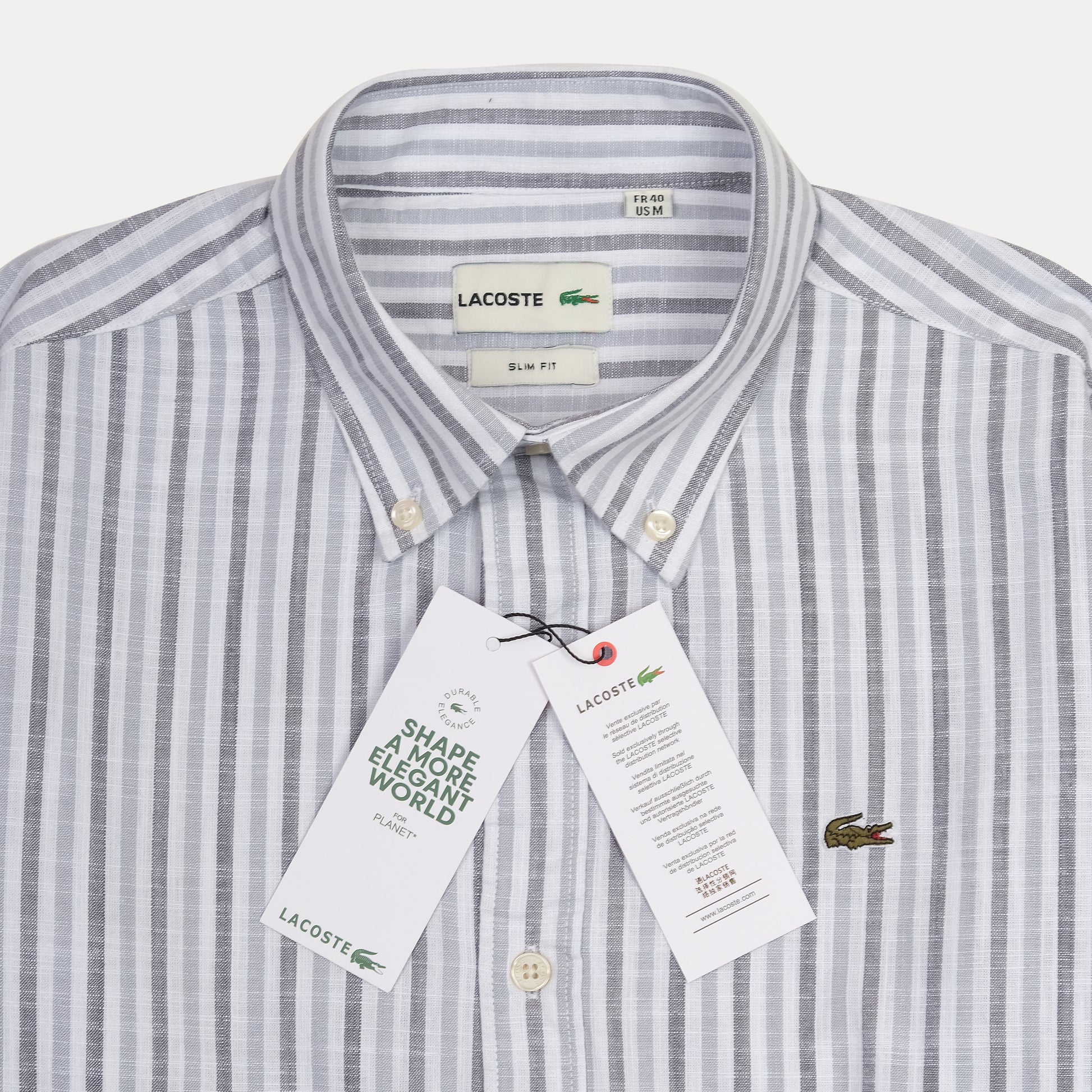 Lacoste Striped Elegance Slim Fit Shirt in Soft Silver Stripes