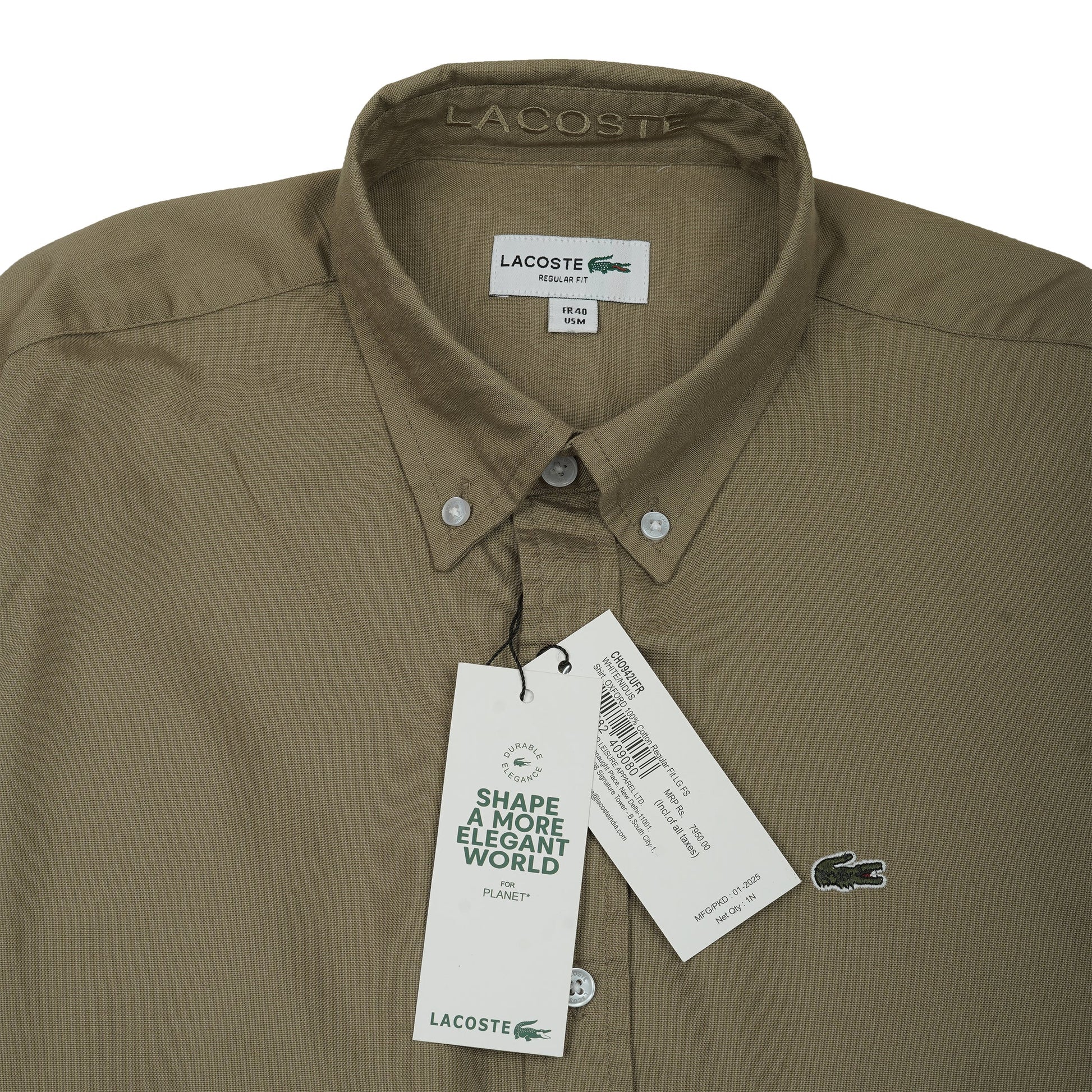 Lacoste Elegant Olive Green Button-Up Shirt