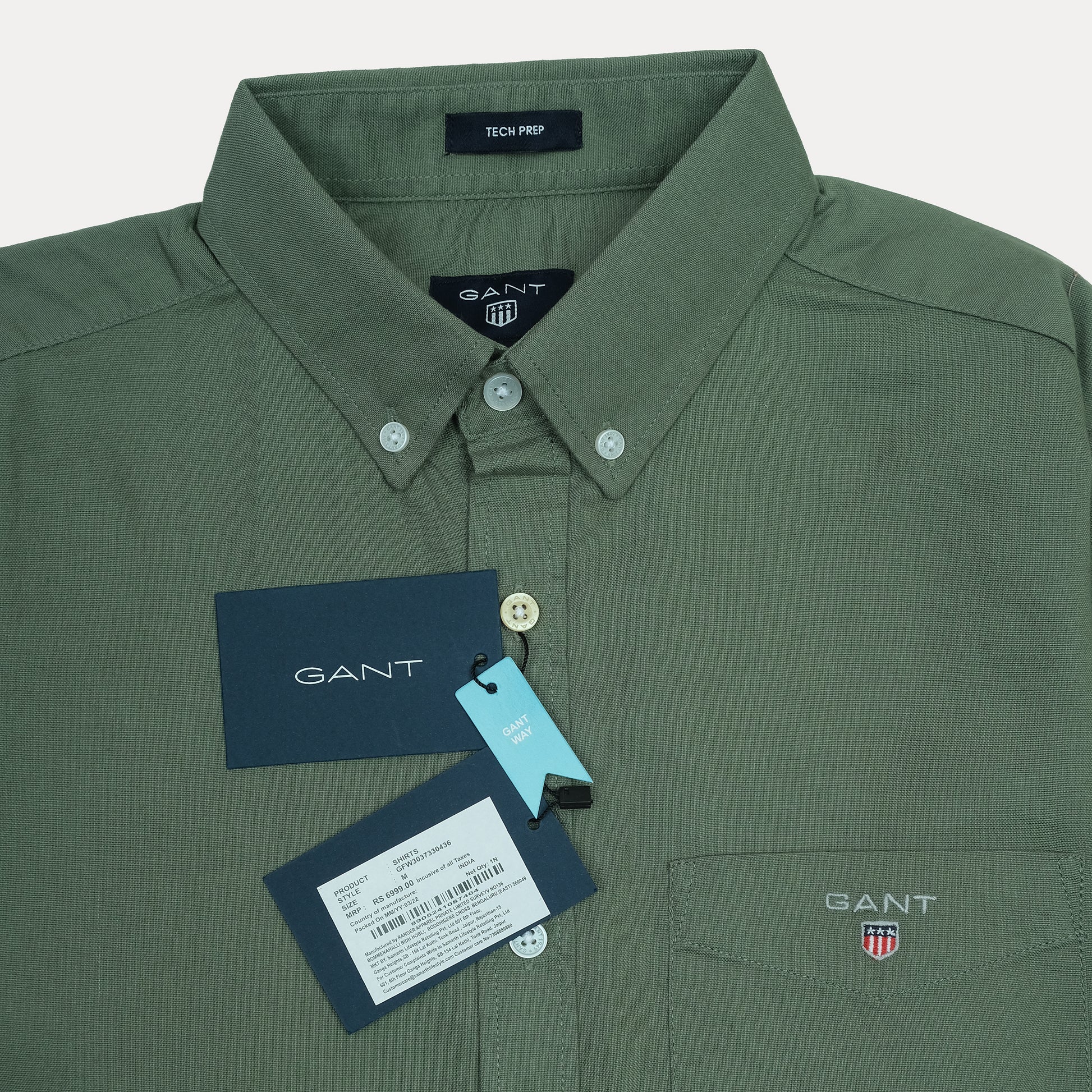 GANT Tech Prep Long Sleeve Button-Down Shirt in Olive Green