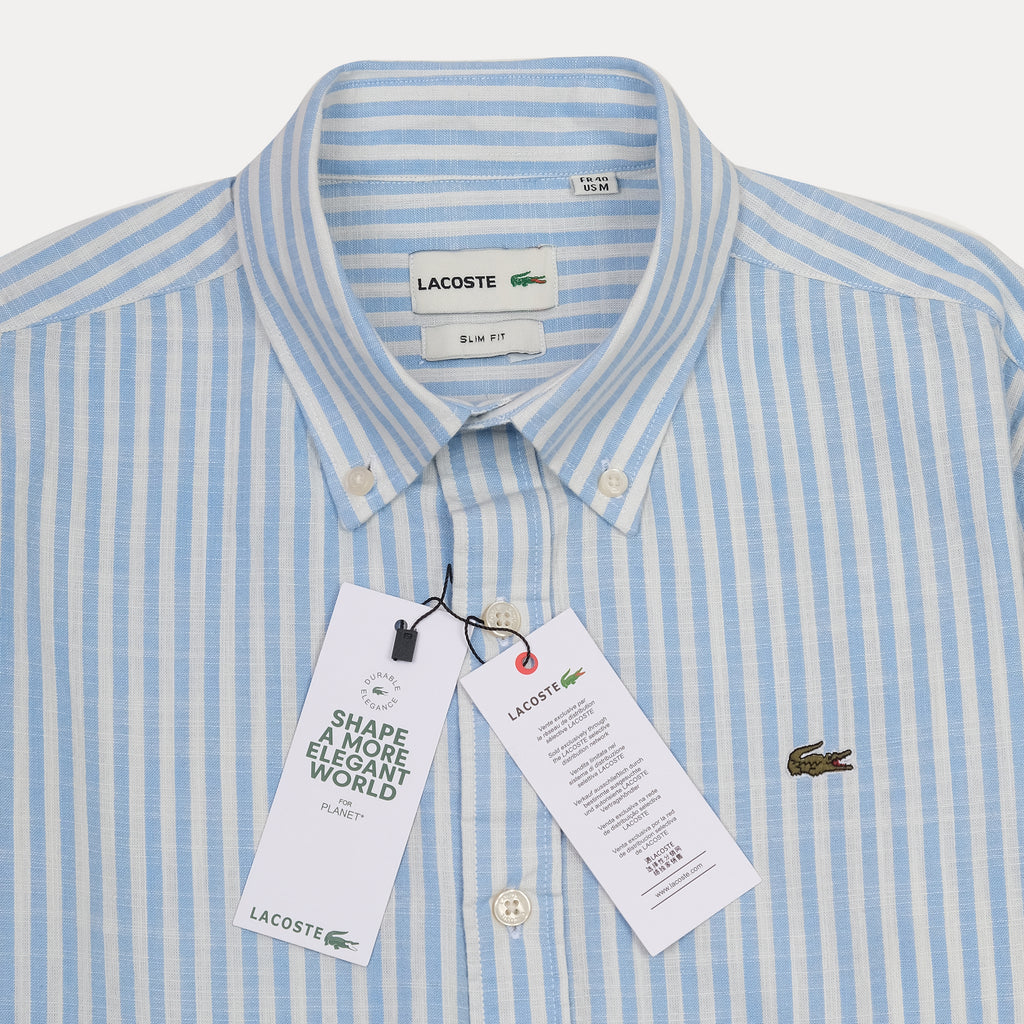 Lacoste Striped Elegance Slim Fit Shirt in Sky Blue Whispers
