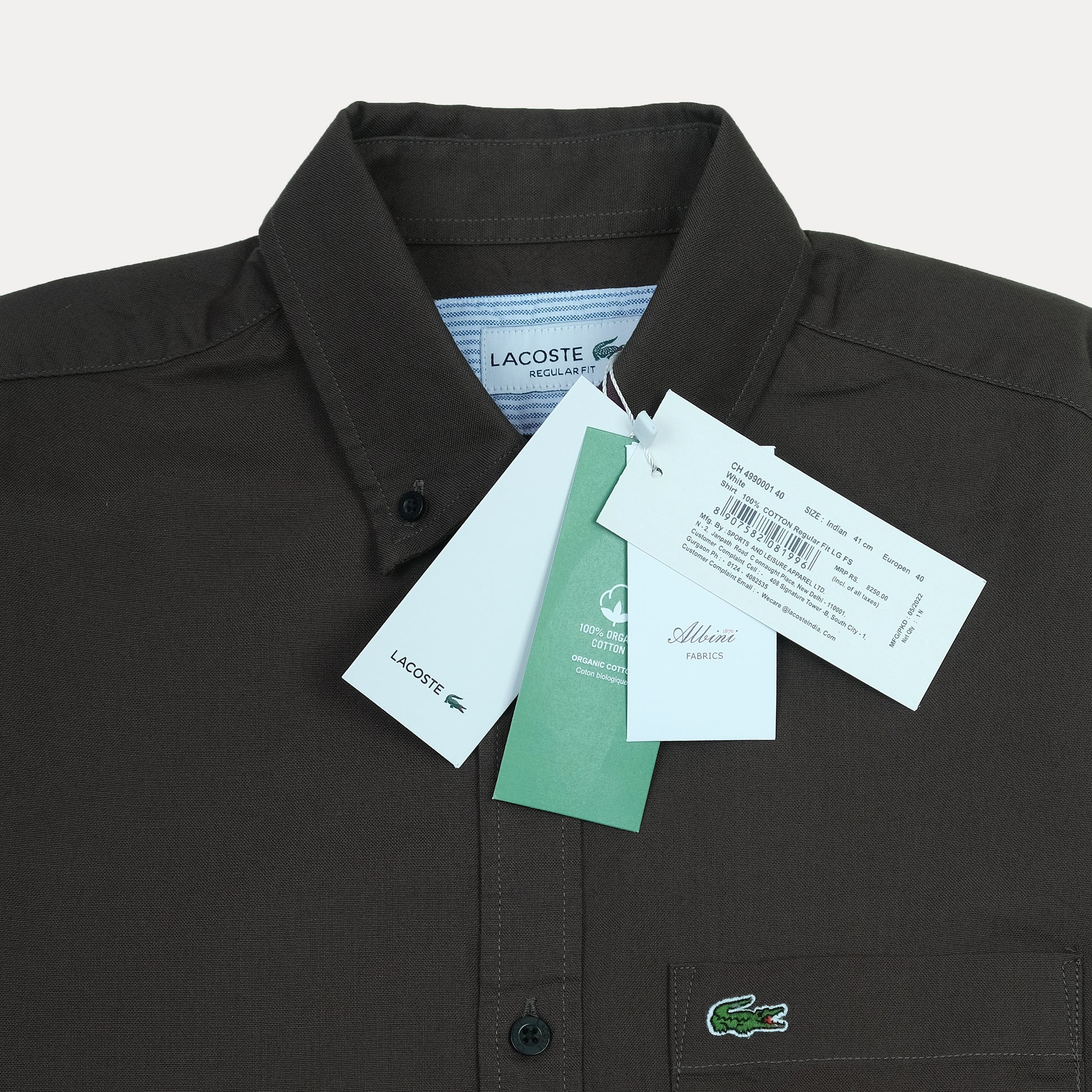 Lacoste Elegant Charcoal Cotton Button-Up Shirt