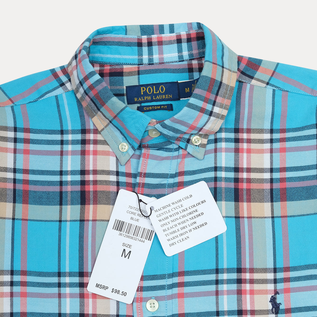 Polo Ralph Lauren Custom Fit Plaid Shirt in Oceanic Blue