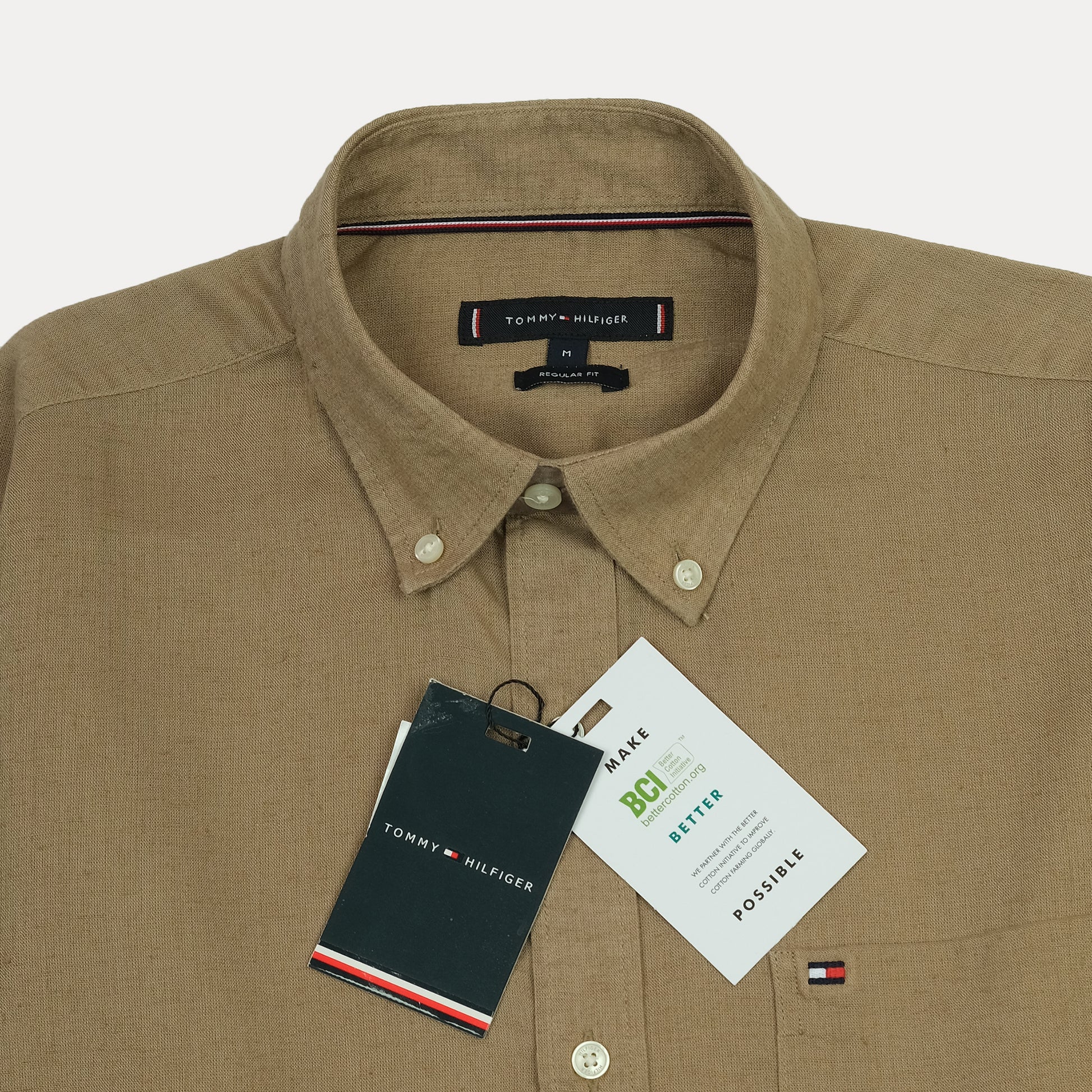 Tommy Hilfiger Elegant Earthy Button-Up Shirt in Rustic Linen