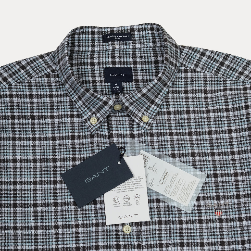 GANT The Breezy Oxford Shirt in Charcoal Checkered Elegance
