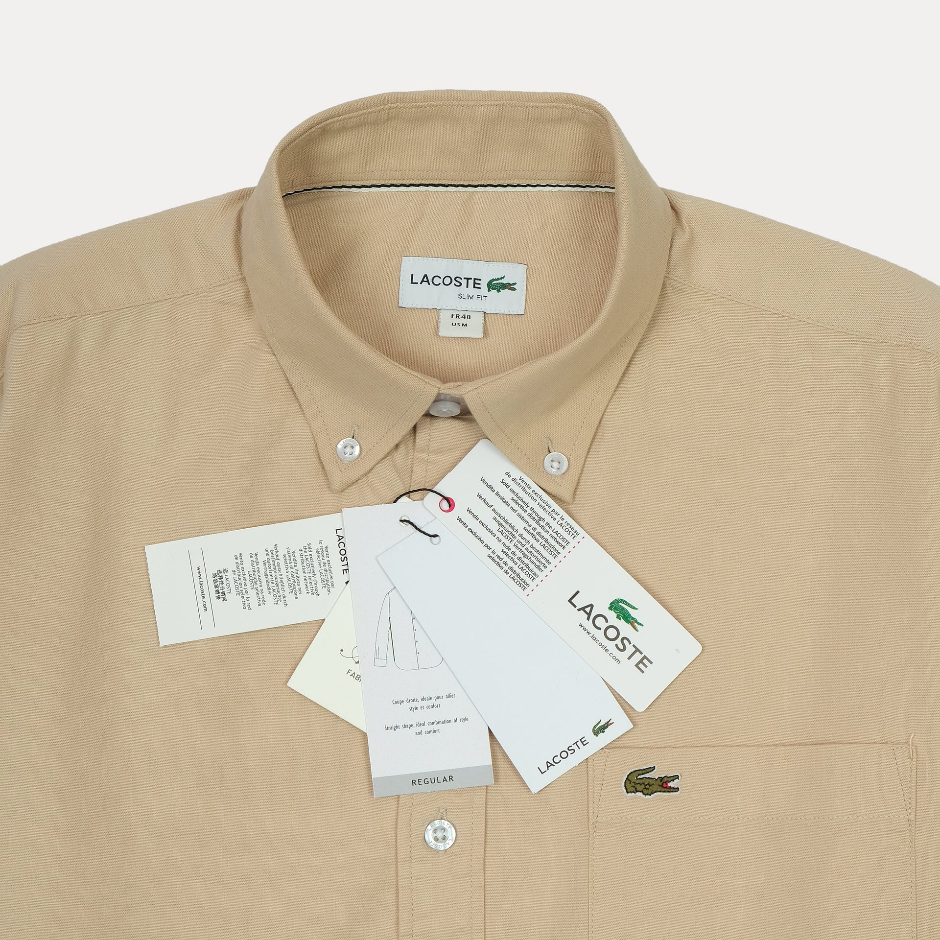 LACOSTE Whispering Almond Classic Fit Long Sleeve Button-Down Shirt