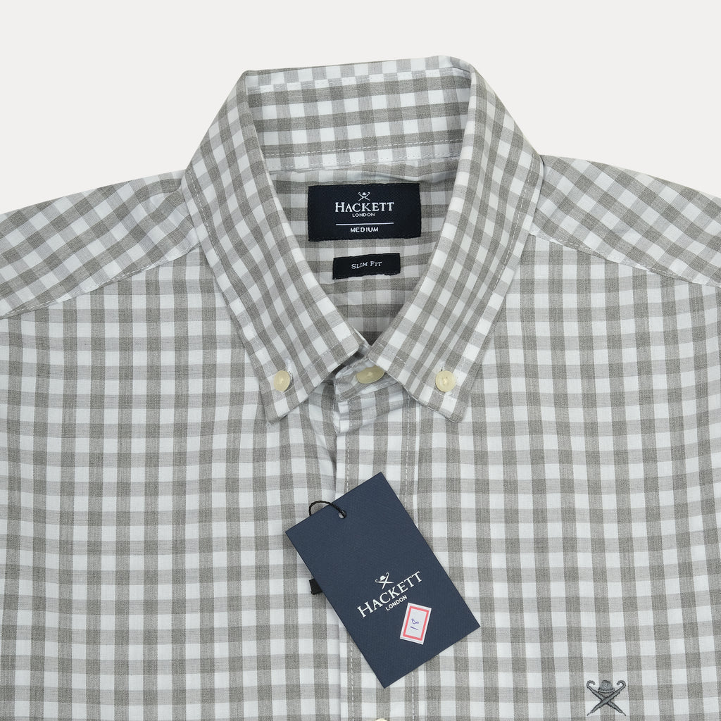 HACKETT London Gingham Elegance Slim Fit Shirt in Misty Grey