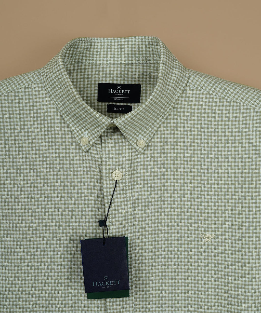 HACKETT Verdant Mist Tailored Fit Long Sleeve Gingham Shirt