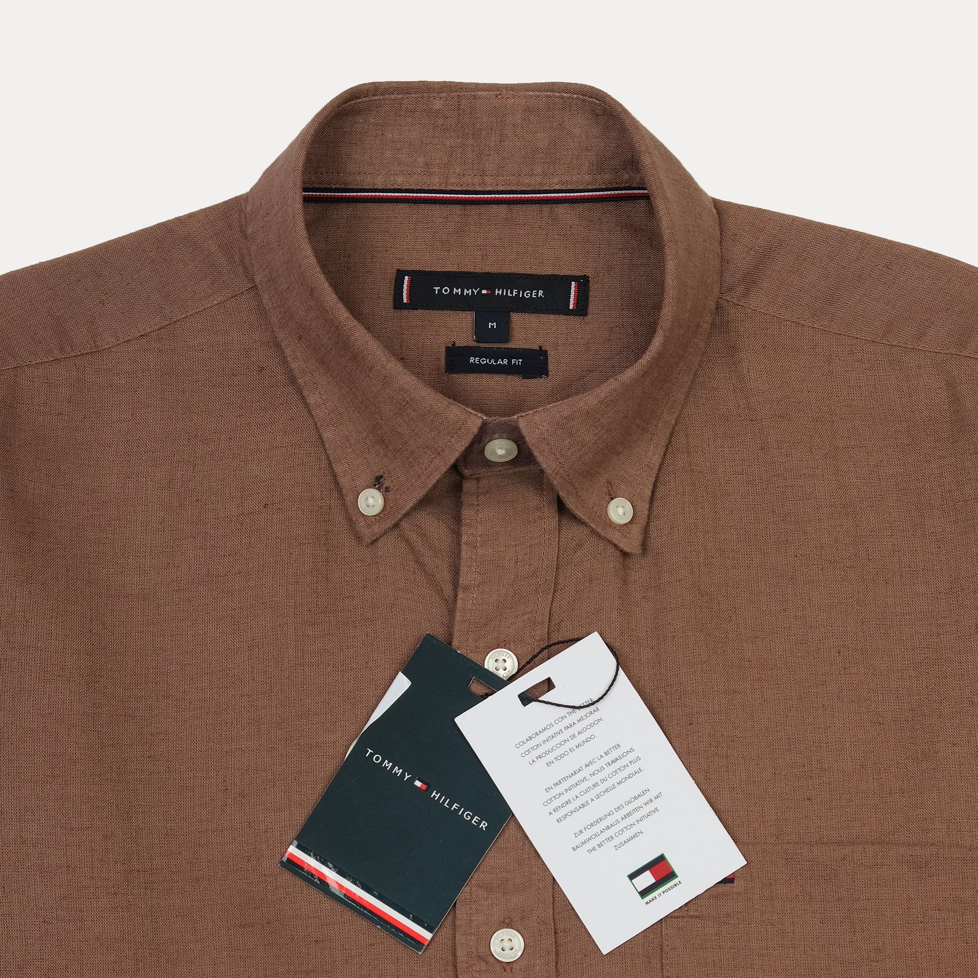 Tommy Hilfiger Rustic Cocoa Button-Up Linen Shirt