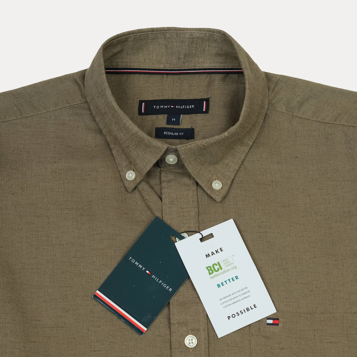Tommy Hilfiger Earthy Olive Regular Fit Button-Up Linen Shirt