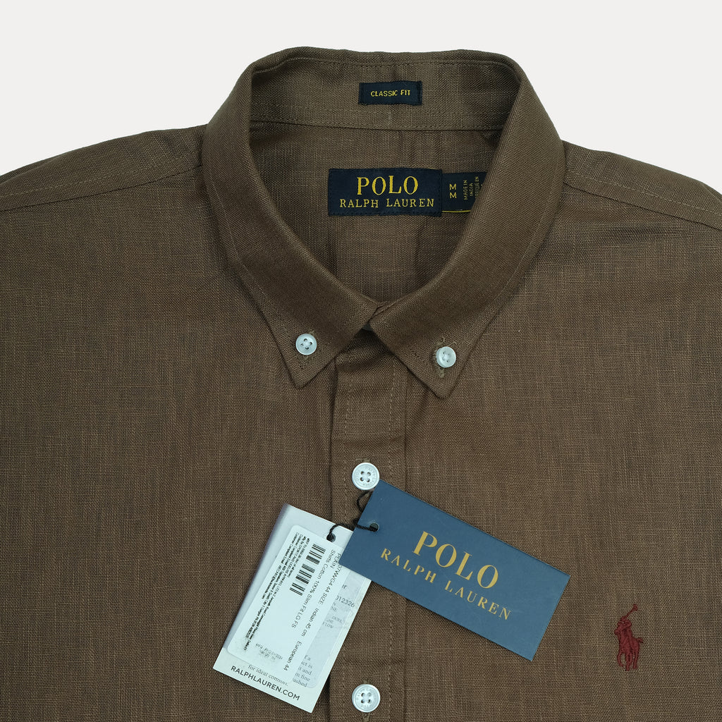 POLO RALPH LAUREN Linen Classic Fit Long Sleeve Button-Up Shirt in Earthy Brown