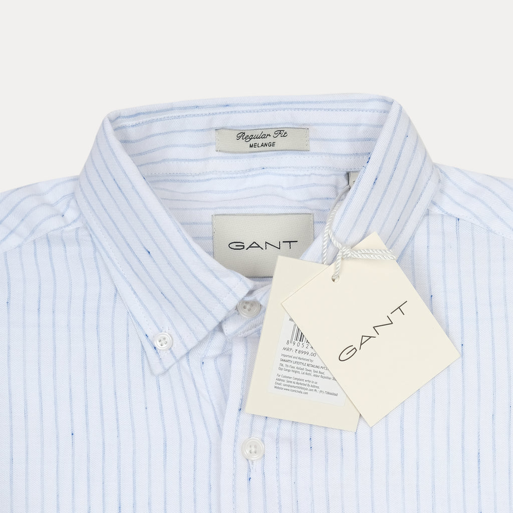 [M��lange Slub Linen] GANT Melange Stripe Delight Shirt - Sky Blue Elegance