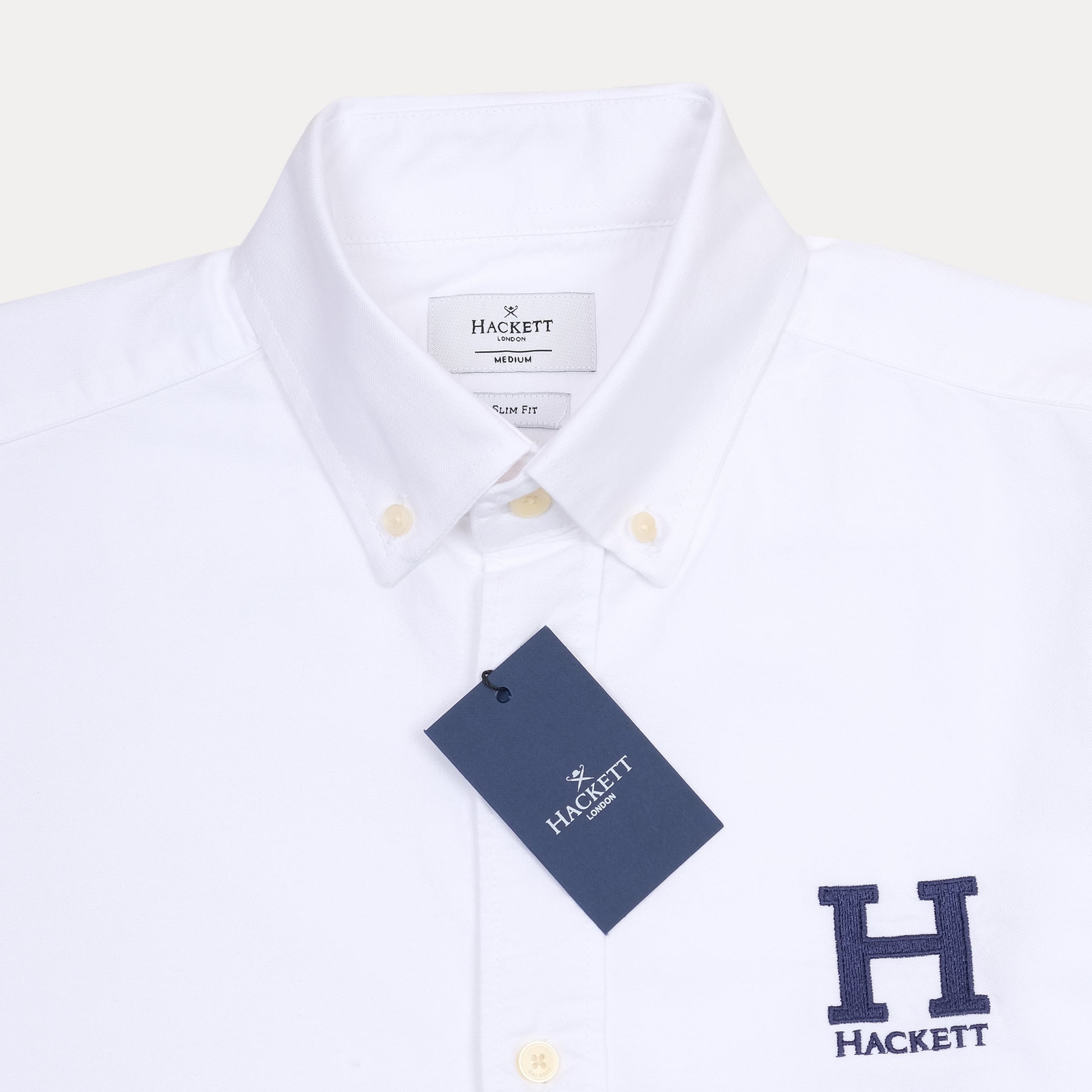 HACKETT Crisp White Slim Fit Shirt with Nautical Flair