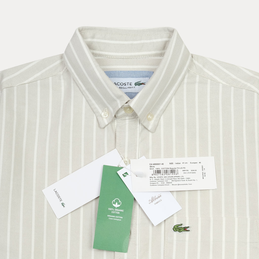 Lacoste Elegant Striped Organic Cotton Shirt in Whispering White