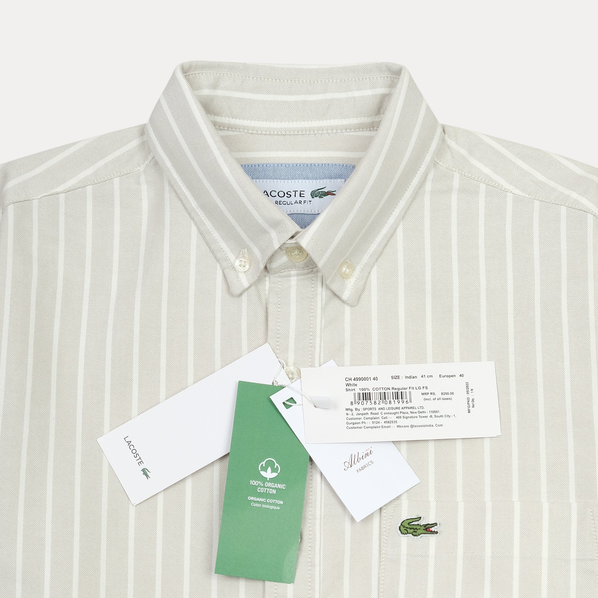 Lacoste Elegant Striped Organic Cotton Shirt in Whispering White