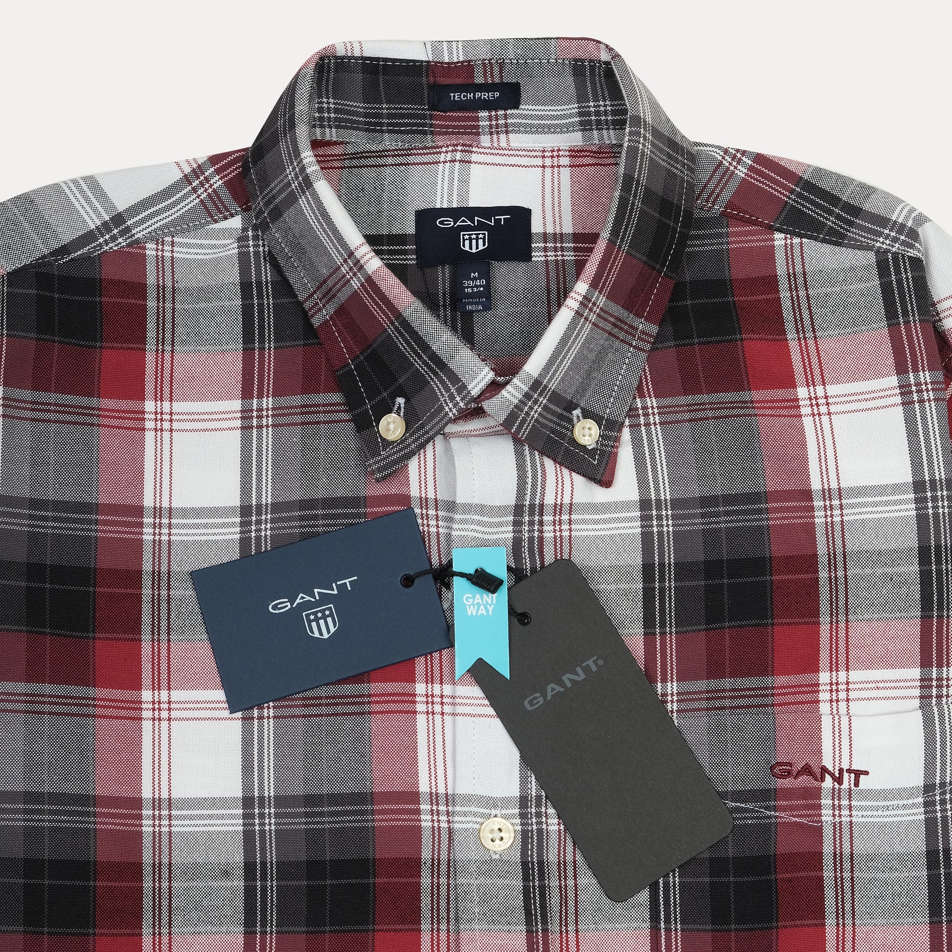 GANT Tech Prep Plaid Perfection Shirt in Crimson & Charcoal