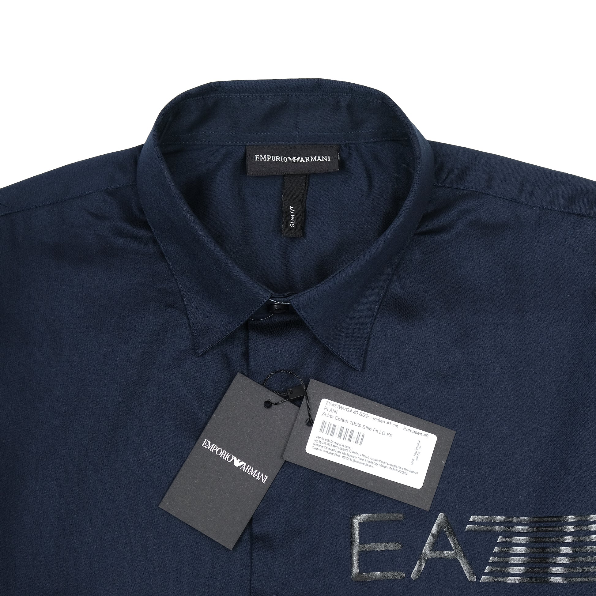 Emporio Armani Elegant Midnight Blue Satin Shirt