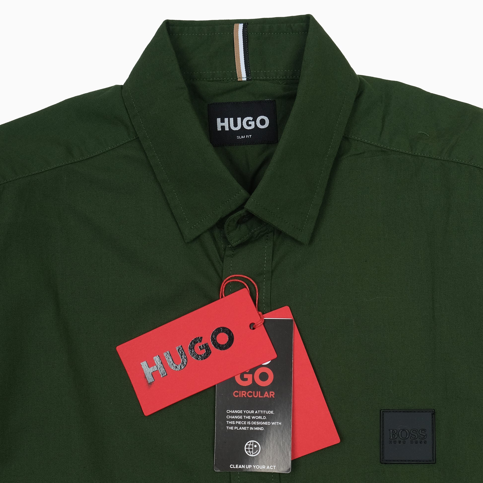 HUGO Circular Eco-Friendly Green Button-Up Shirt