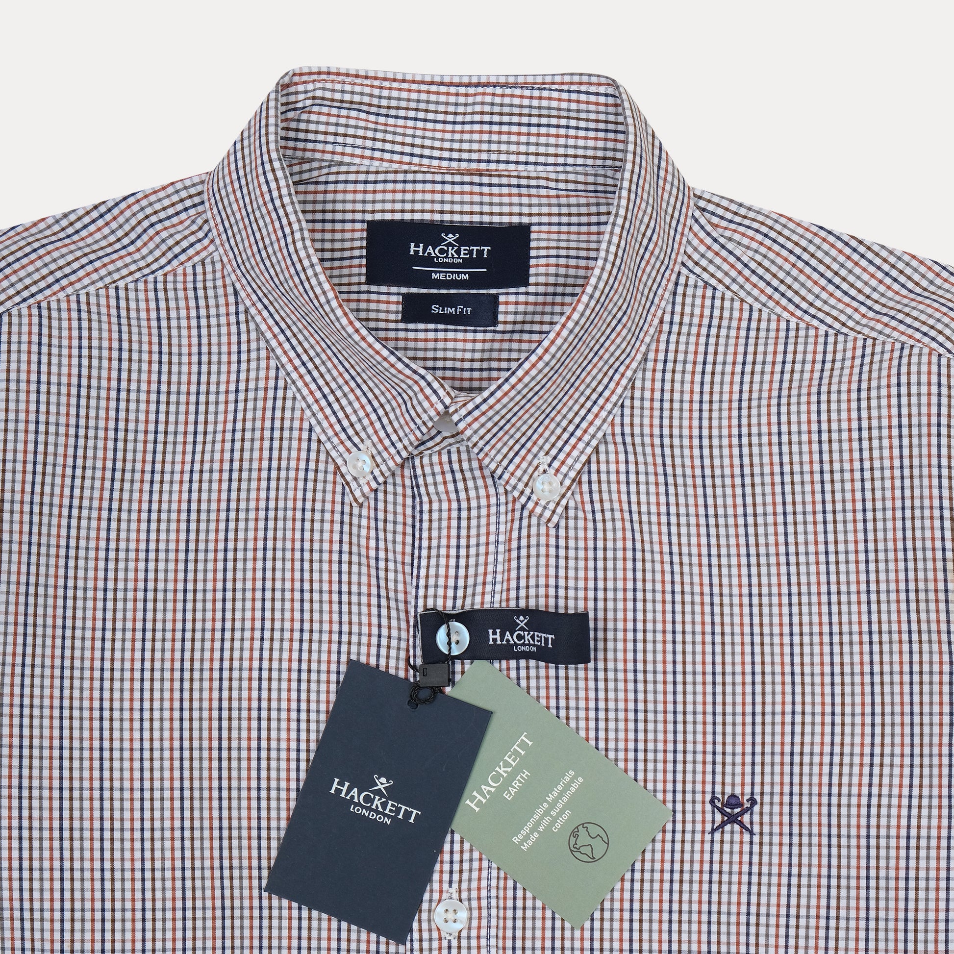 HACKETT Dapper Checkered Delight Slim Fit Shirt in Rustic Red and Navy