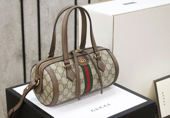 GUCCI GG Monogram Mini Barrel Bag with Web Stripe