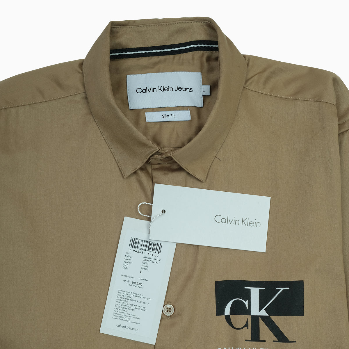 Calvin Klein Jeans Slim Fit Button-Up Shirt in Khaki