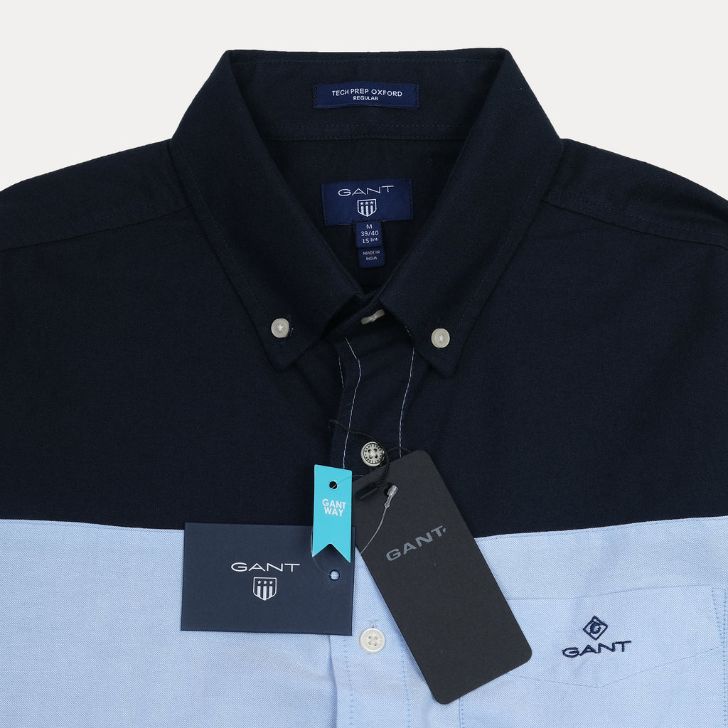 GANT Tech Prep Oxford Shirt in Midnight Blue and Sky Blue Stripes - Effortlessly Stylish