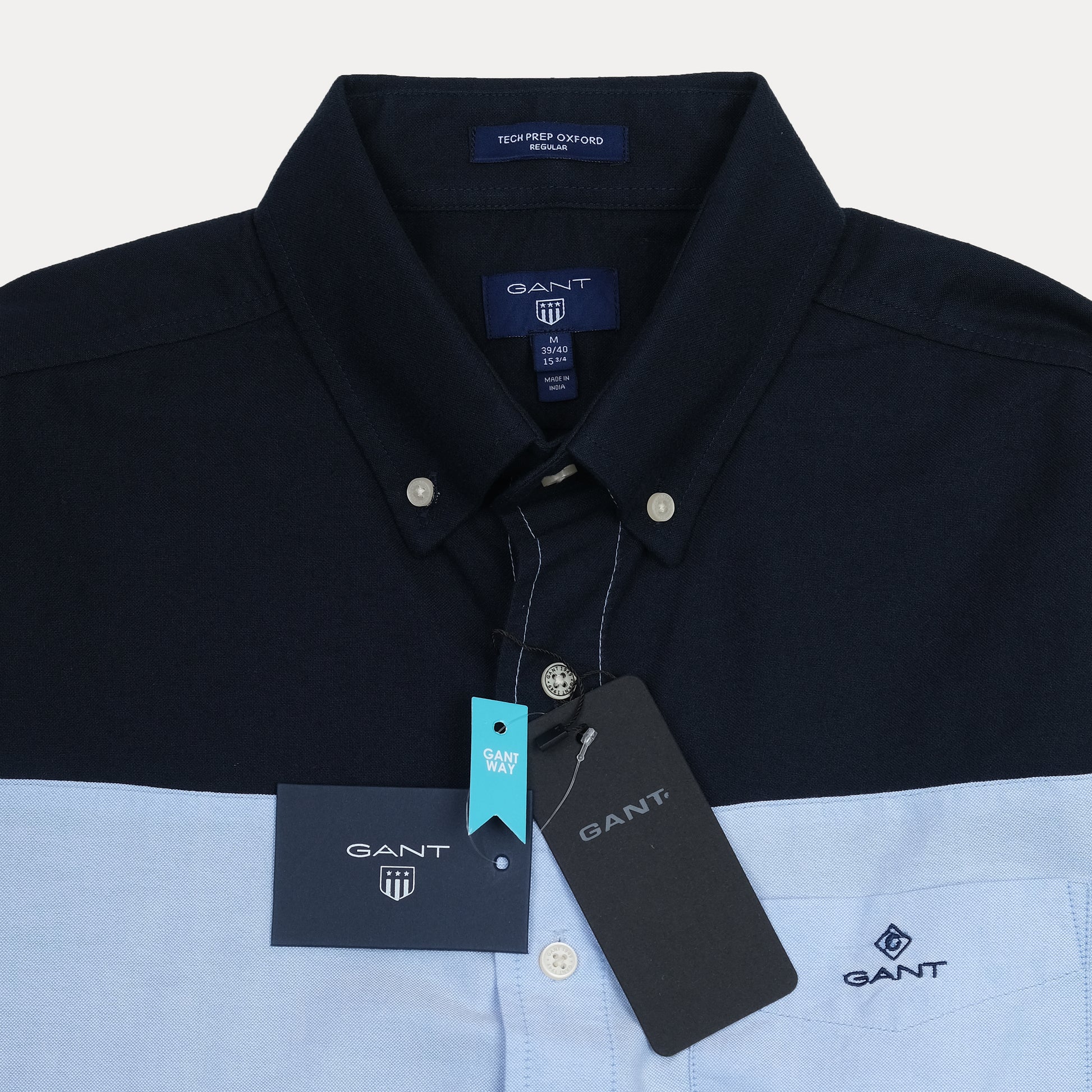 GANT Tech Prep Oxford Shirt in Midnight Blue and Sky Blue Stripes - Effortlessly Stylish