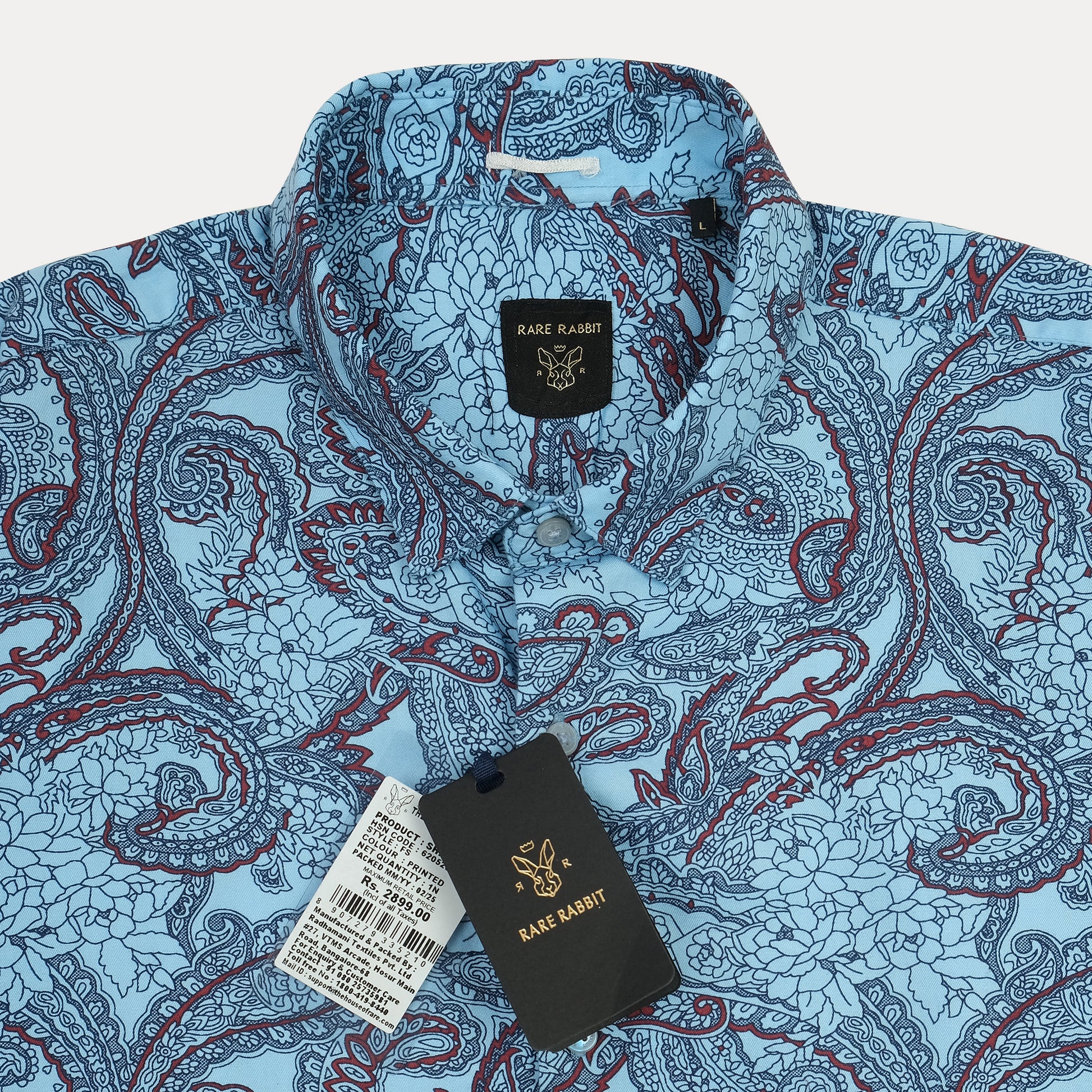 RARE RABBIT Blue Paisley Print Long Sleeve Shirt