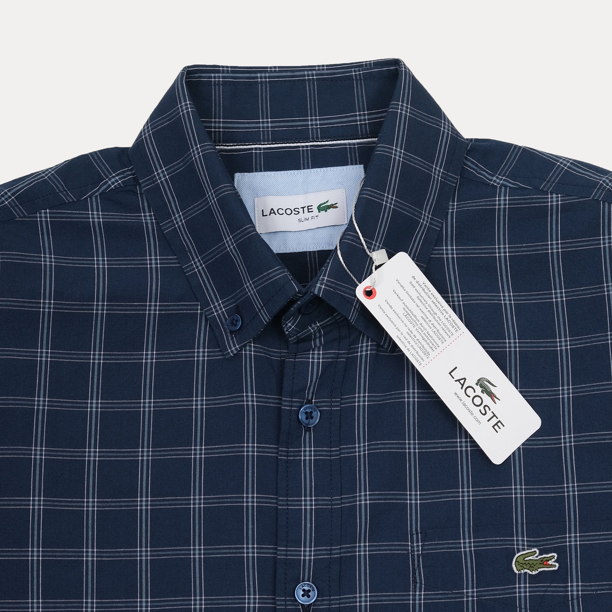 Lacoste Slim Fit Nautical Plaid Shirt in Deep Ocean Blue