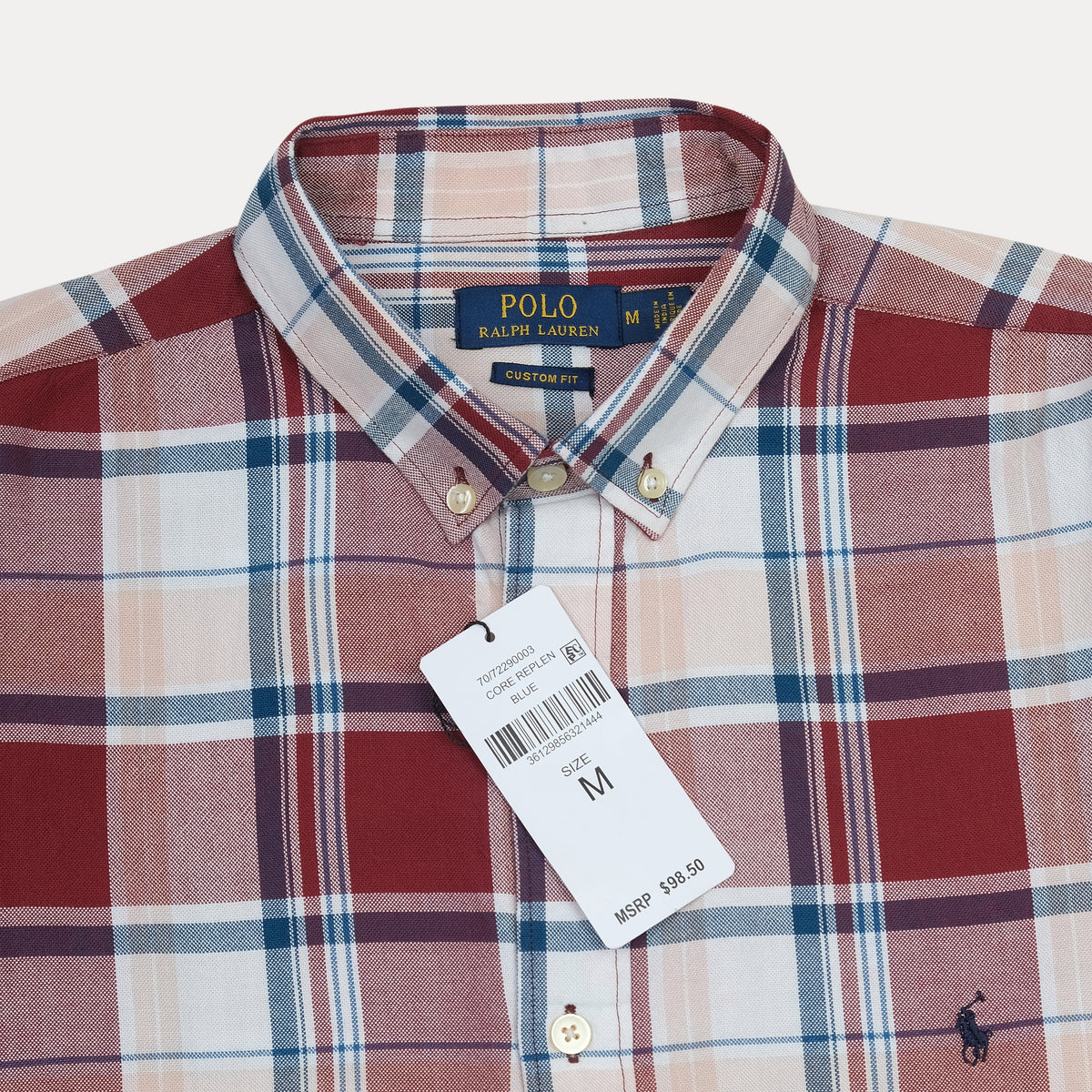Polo Ralph Lauren Custom Fit Plaid Shirt in Rustic Red and Creamy Blue