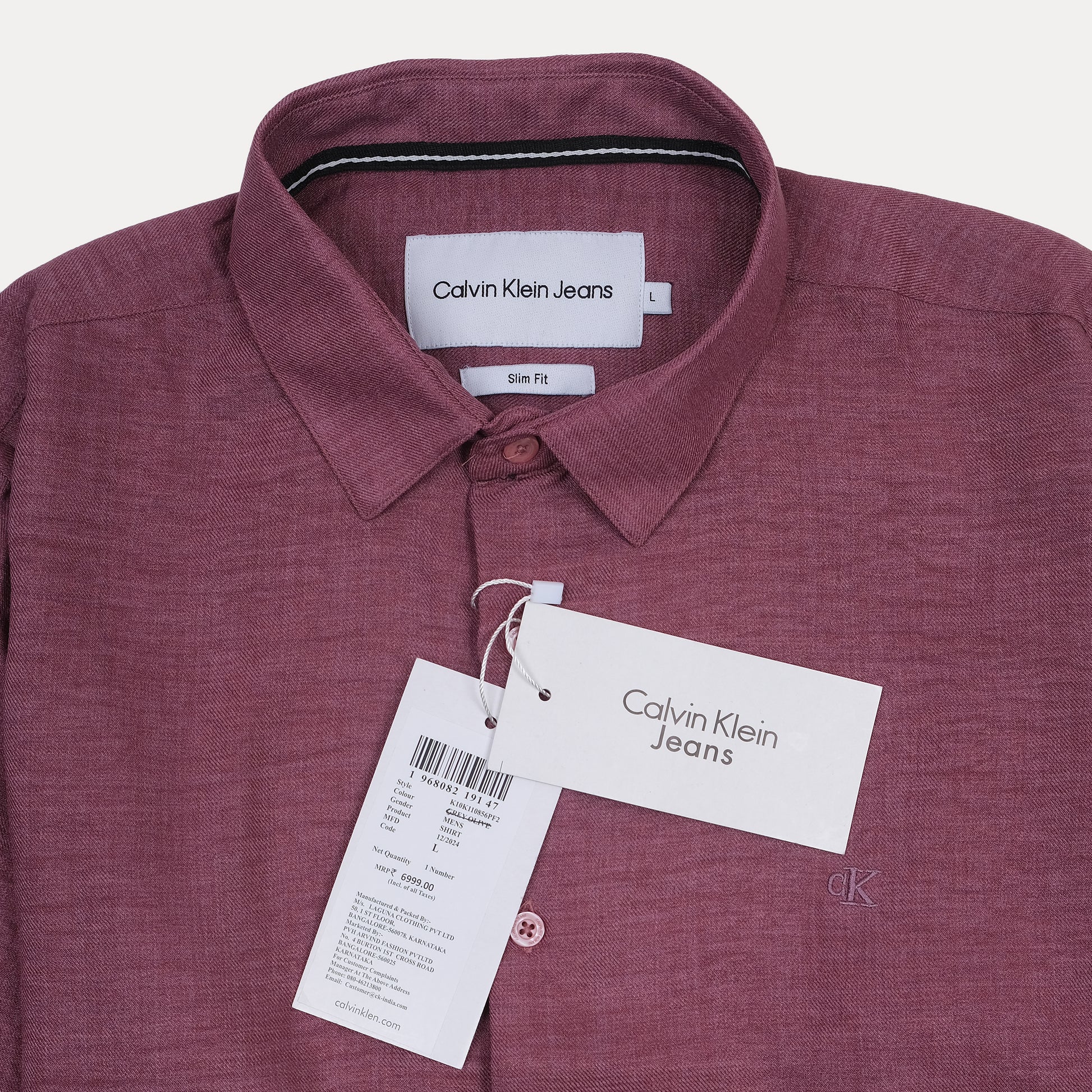 Calvin Klein Jeans Slim Fit Button-Up Shirt in Burgundy