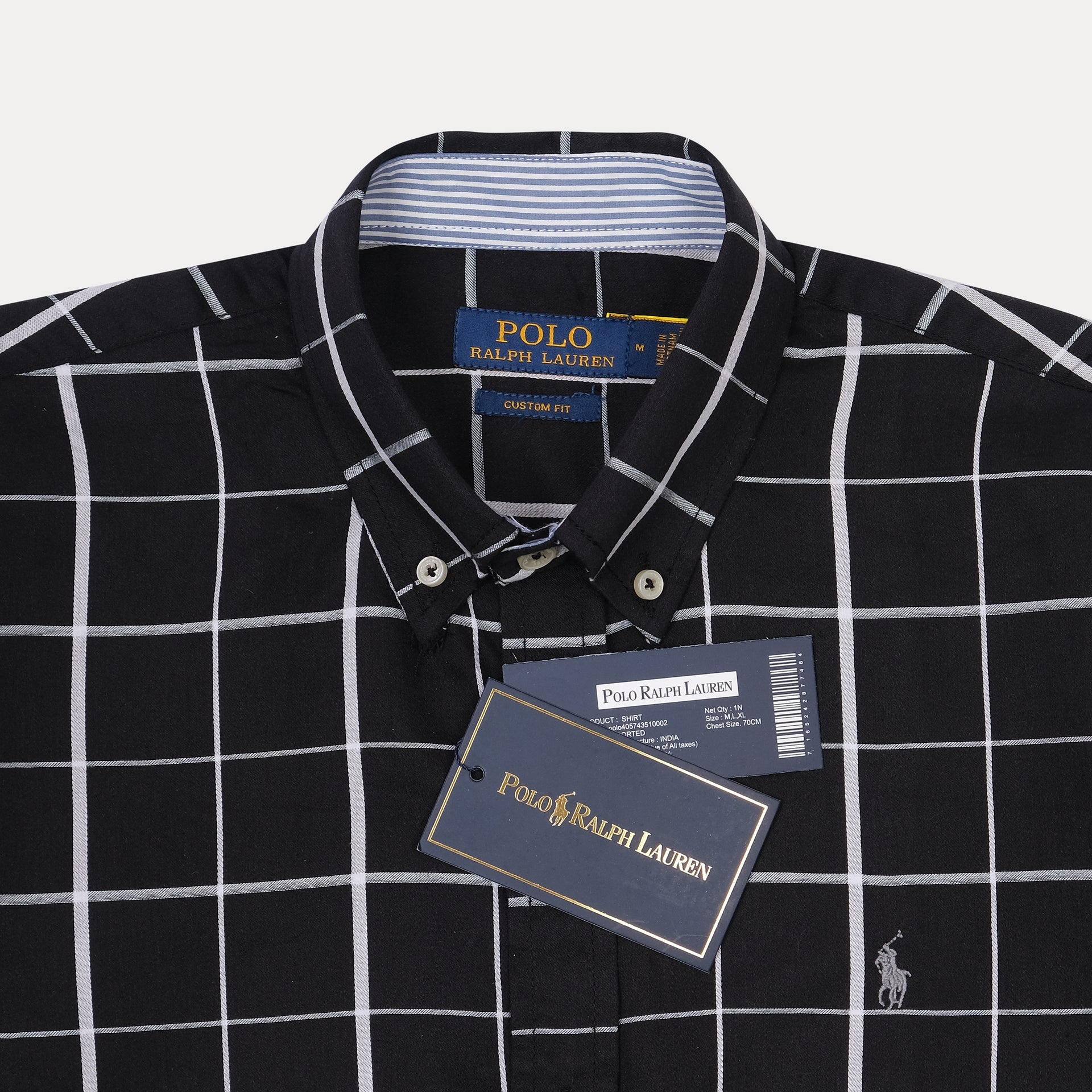 POLO RALPH LAUREN Mystic Ash Custom Fit Long Sleeve Checkered Shirt