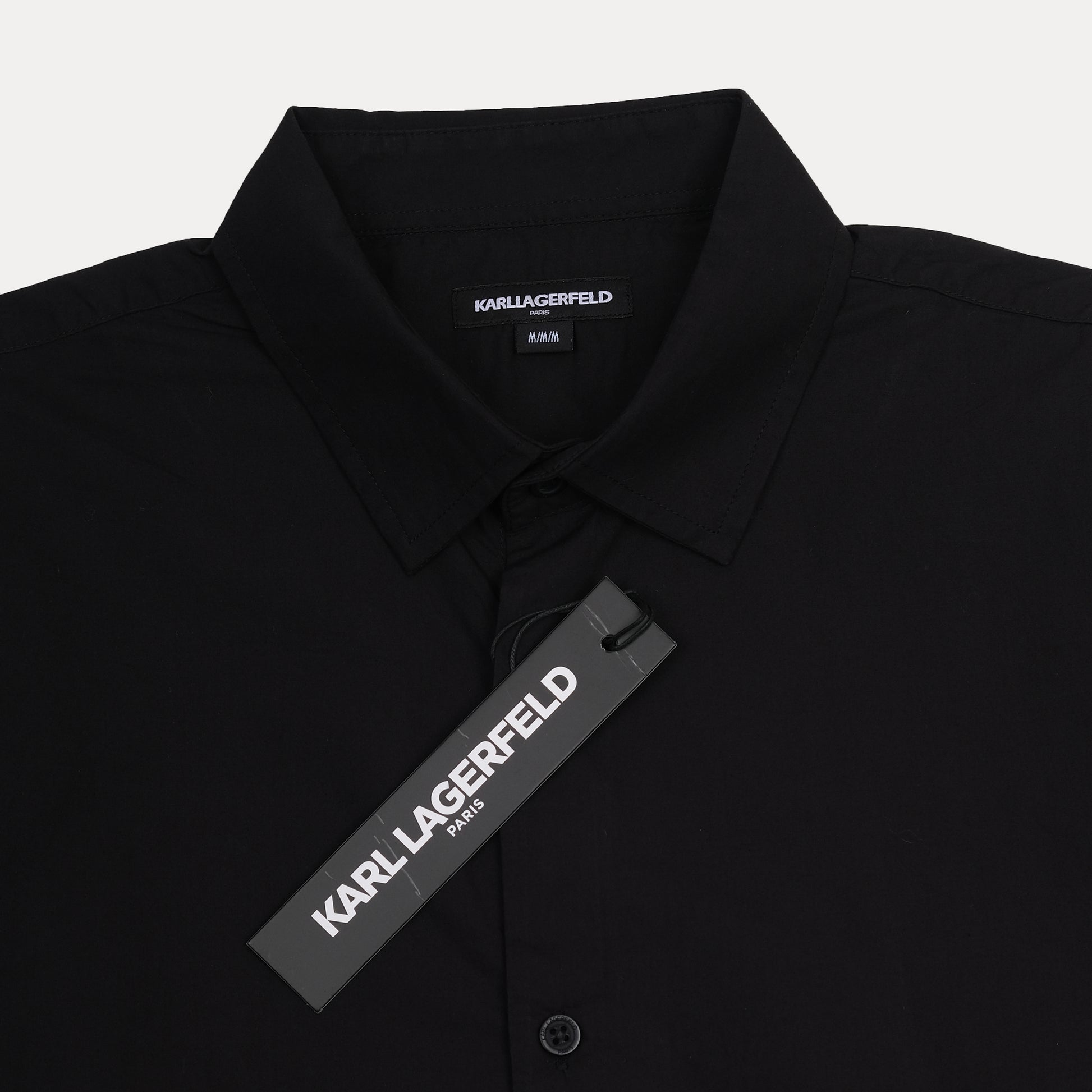 KARL LAGERFELD Chic Noir Graphic Button-Up Shirt