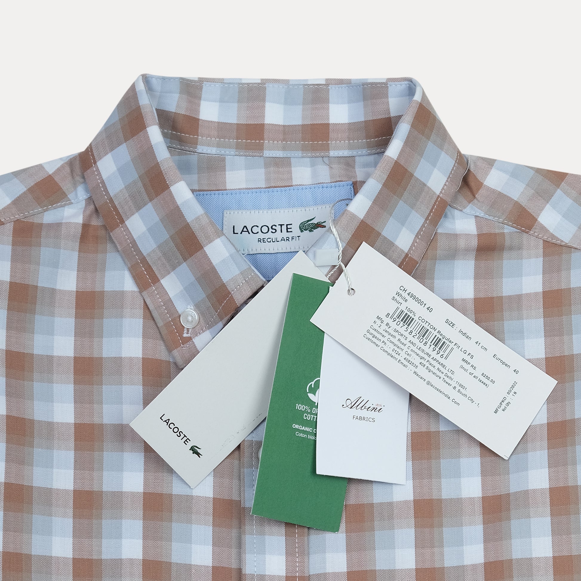 Lacoste Classic Gingham Charm Shirt in Earthy Biscotti