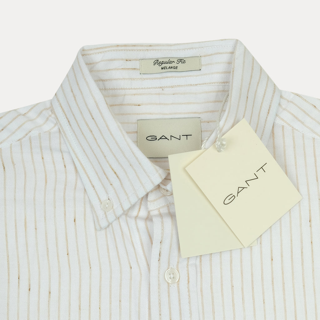 [Mélange Slub Linen] GANT Elegant Melange Striped Shirt in Whispering White