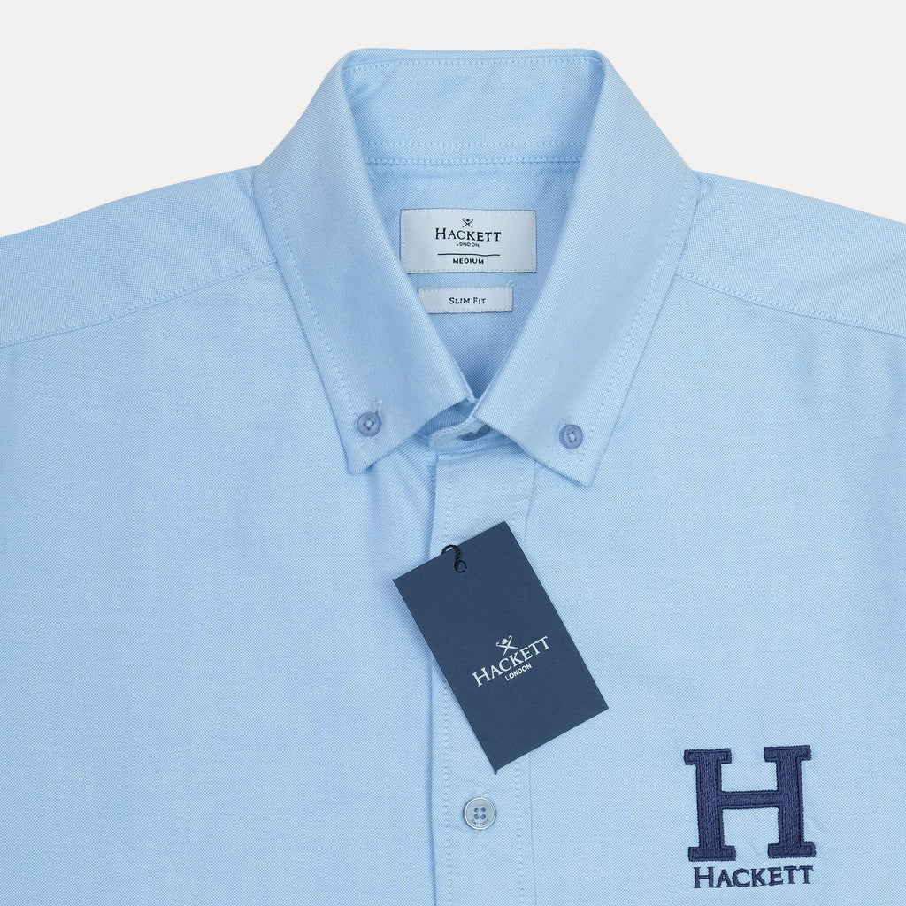 HACKETT Effervescent Sky Blue Slim Fit Shirt with Striped Elegance