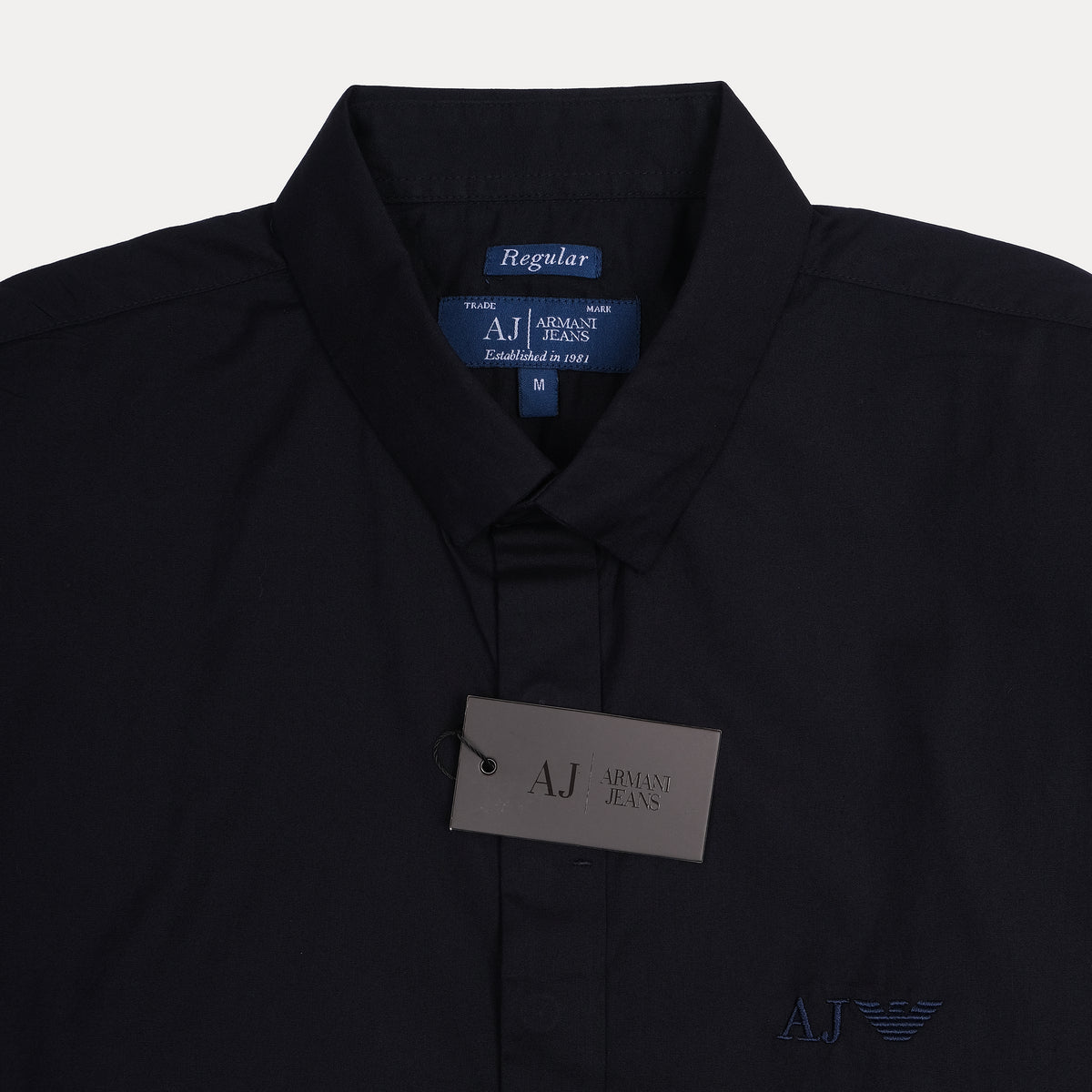 AJ Classic Fit Long Sleeve Button-Up Shirt in Navy Blue