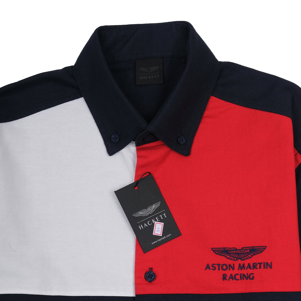 Hackett Aston Martin Racing Colorblock Shirt in Midnight Blue and Crimson Red