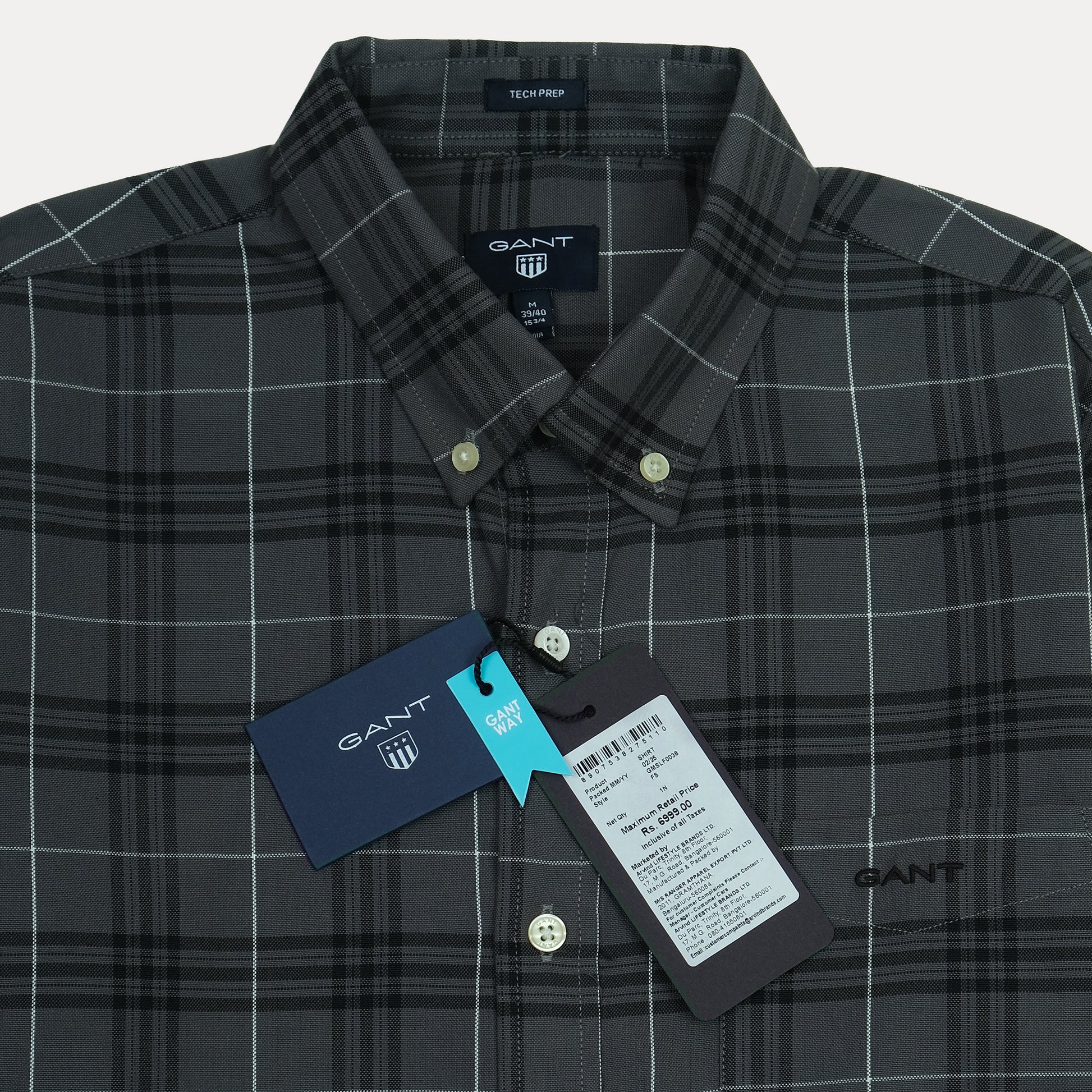 GANT Tech Prep Plaid Perfection Shirt in Charcoal Check