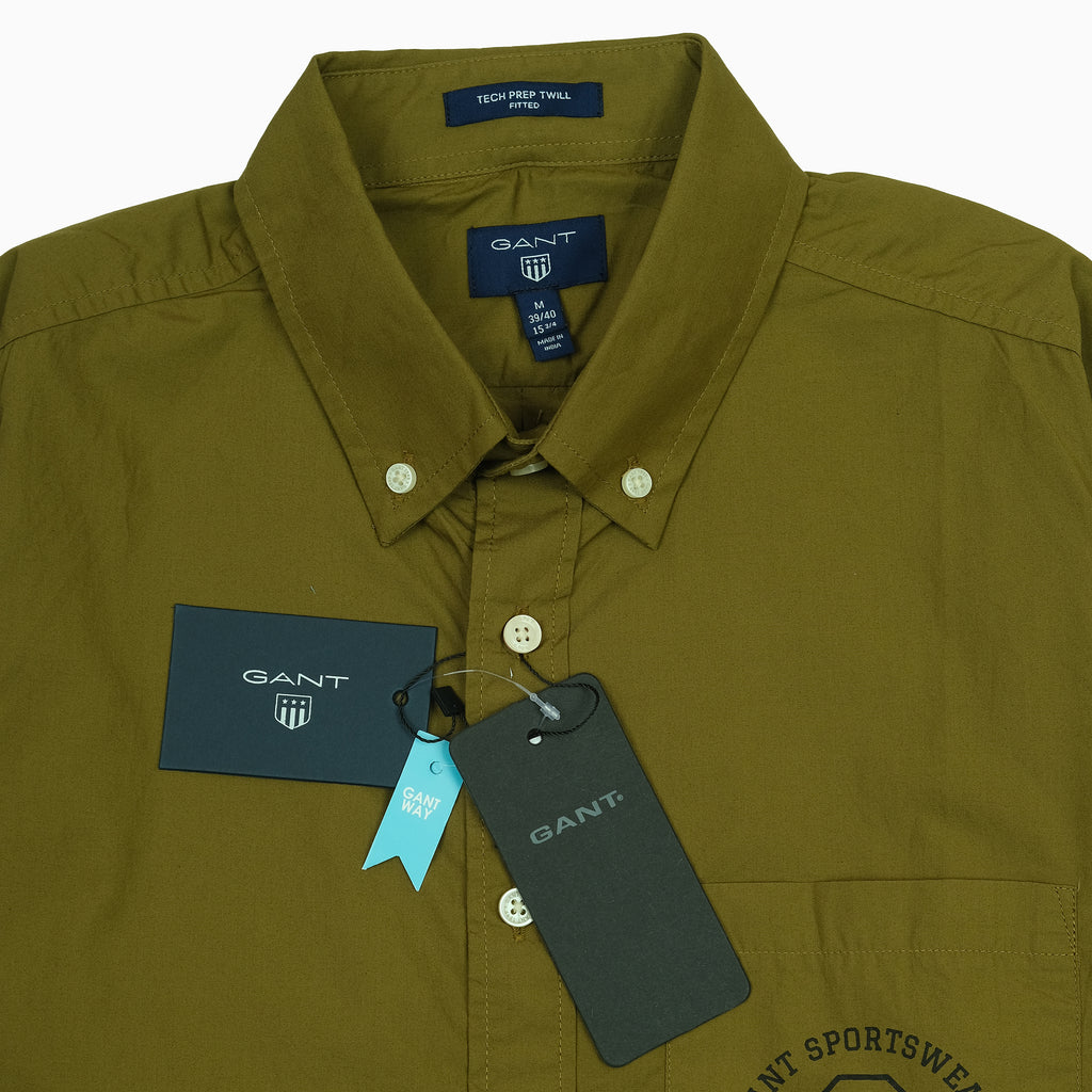 GANT Tech Prep Twill Long Sleeve Shirt in Olive Green