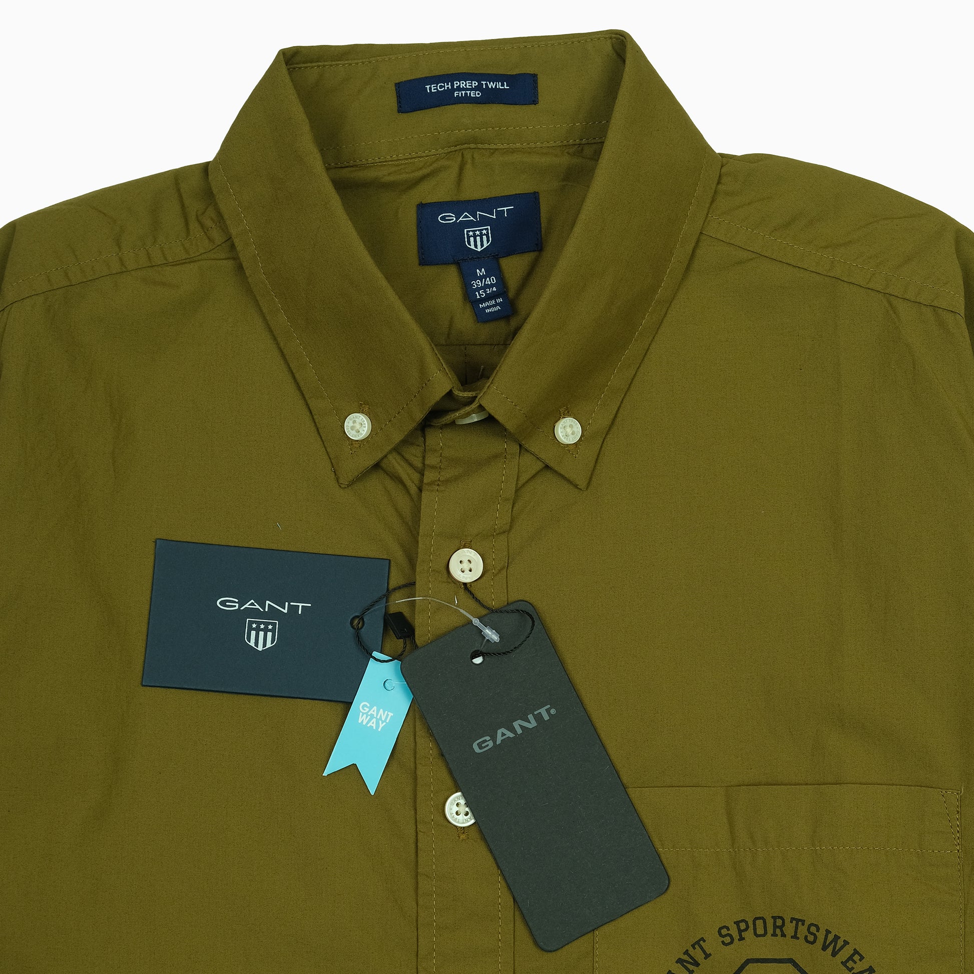 GANT Tech Prep Twill Long Sleeve Shirt in Olive Green
