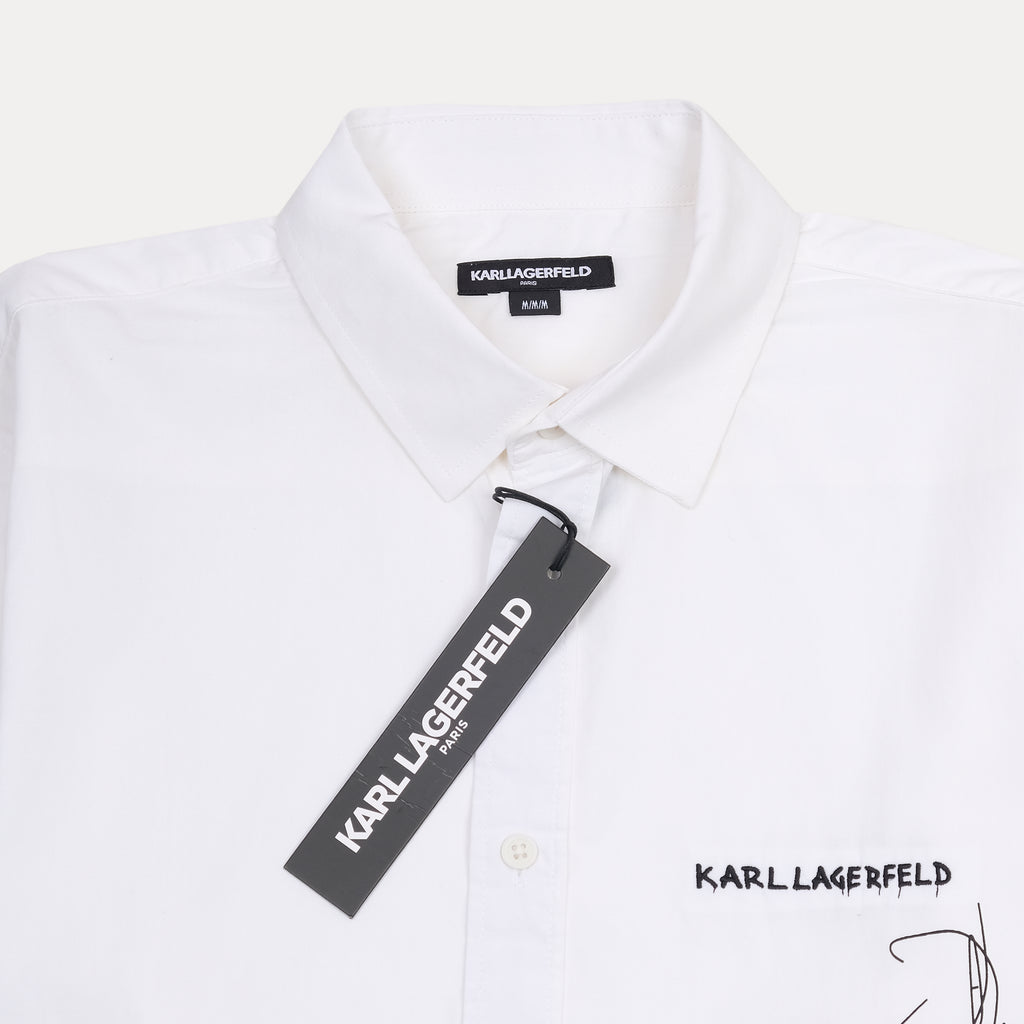 KARL LAGERFELD Elegant White Canvas Shirt with Artistic Illustrations