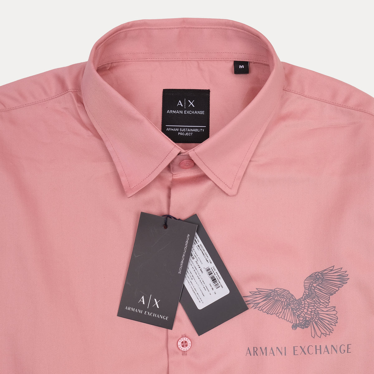ARMANI EXCHANGE Men's Pink Long Sleeve Button-Up Shirt with Eagle Logo