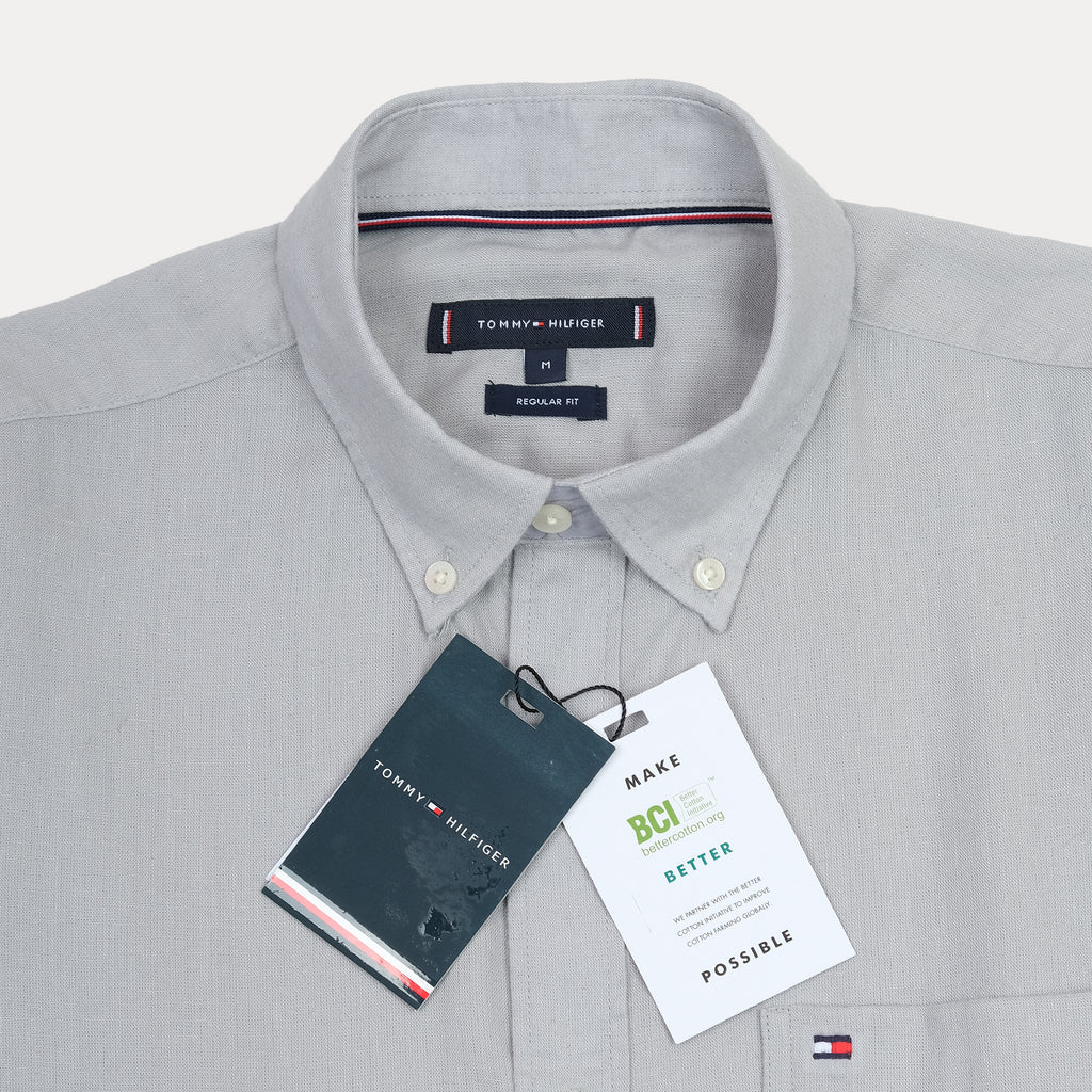 Tommy Hilfiger Elegant Misty Blue Button-Up Linen Shirt