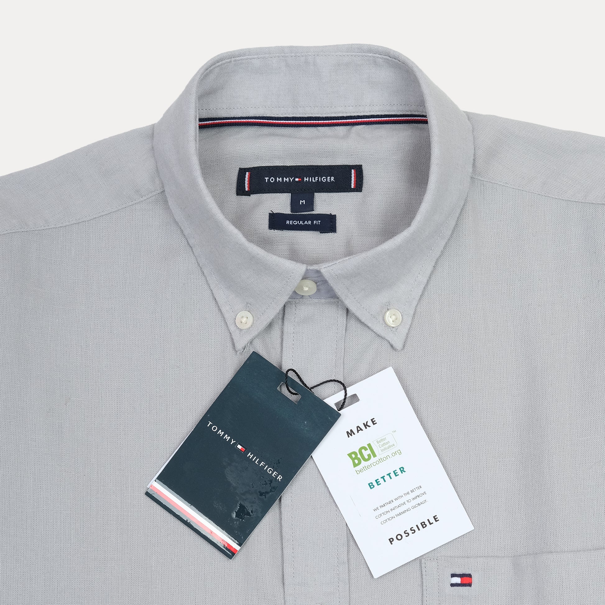Tommy Hilfiger Elegant Misty Blue Button-Up Linen Shirt