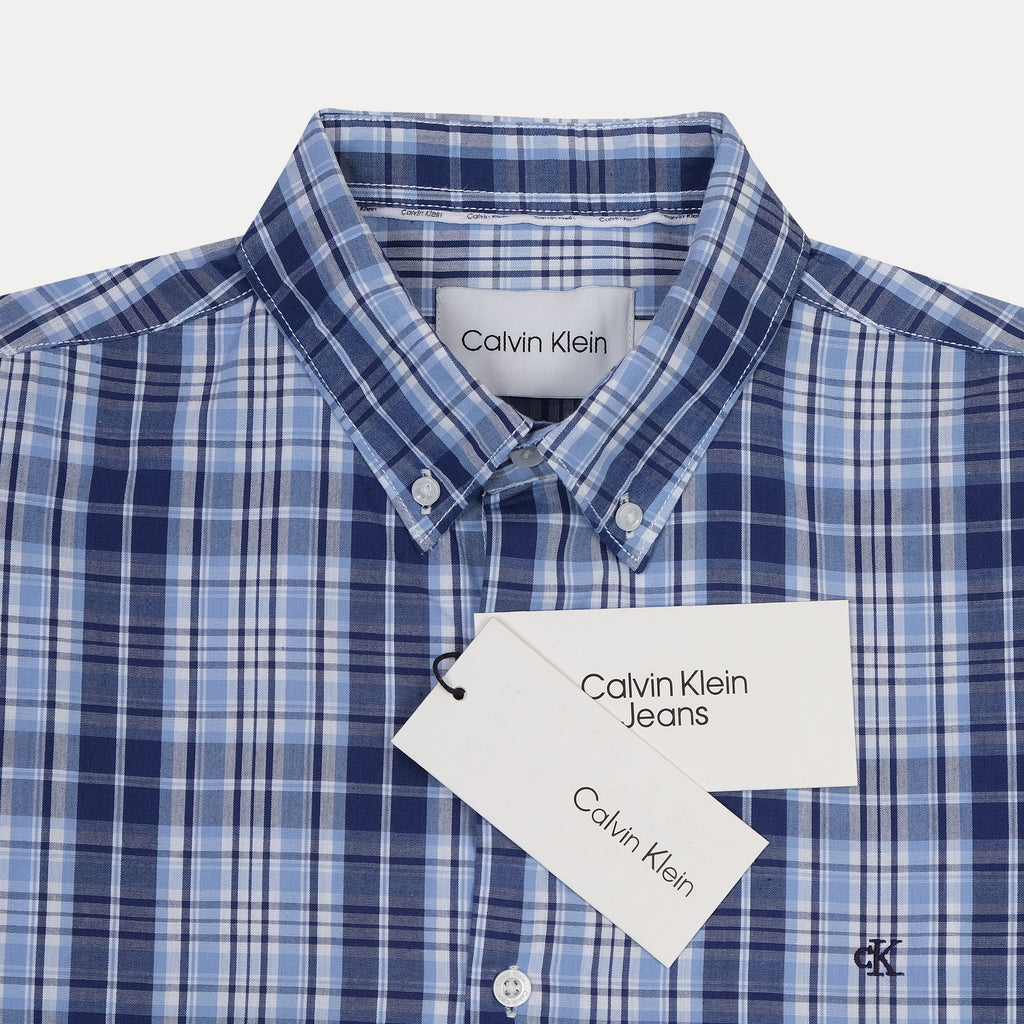Calvin Klein Effortlessly Chic Plaid Button-Up Shirt in Oceanic Blue